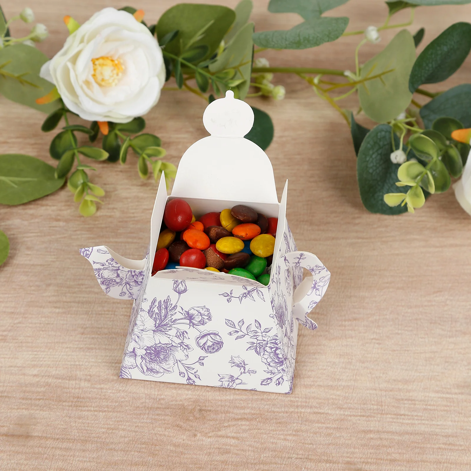 25 Pack 5"x4" Mini Teapot Favor Boxes – White Lavender French Toile Design Gift Boxes - Image 2