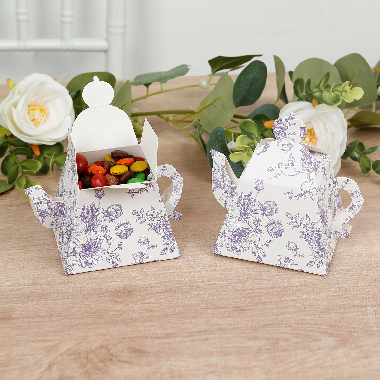 25 Pack 5"x4" Mini Teapot Favor Boxes – White Lavender French Toile Design Gift Boxes - Image 4