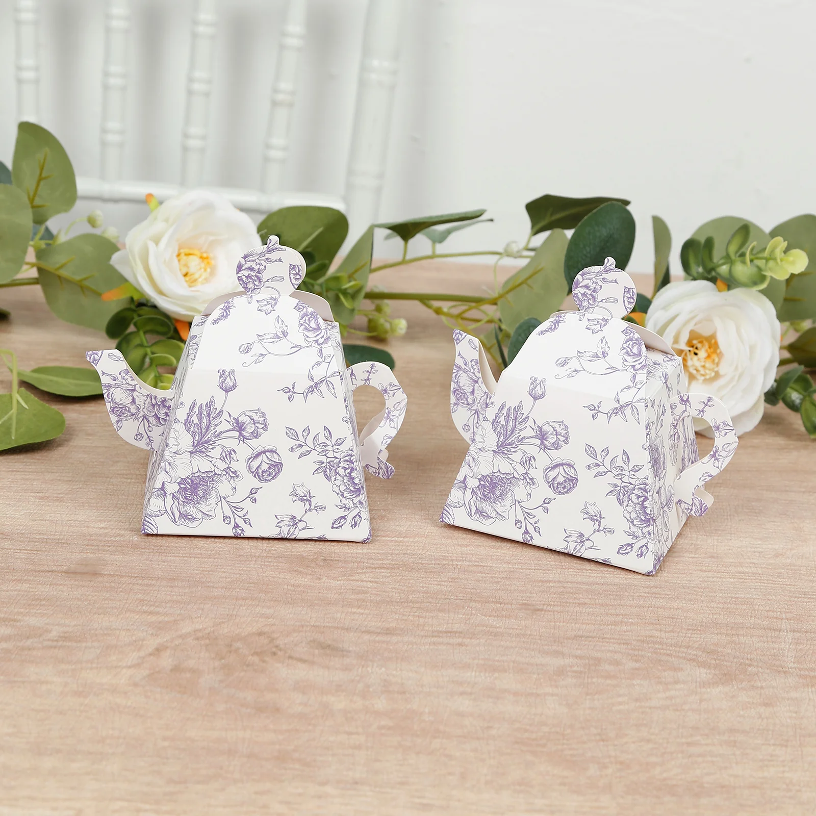 25 Pack 5"x4" Mini Teapot Favor Boxes – White Lavender French Toile Design Gift Boxes - Image 5