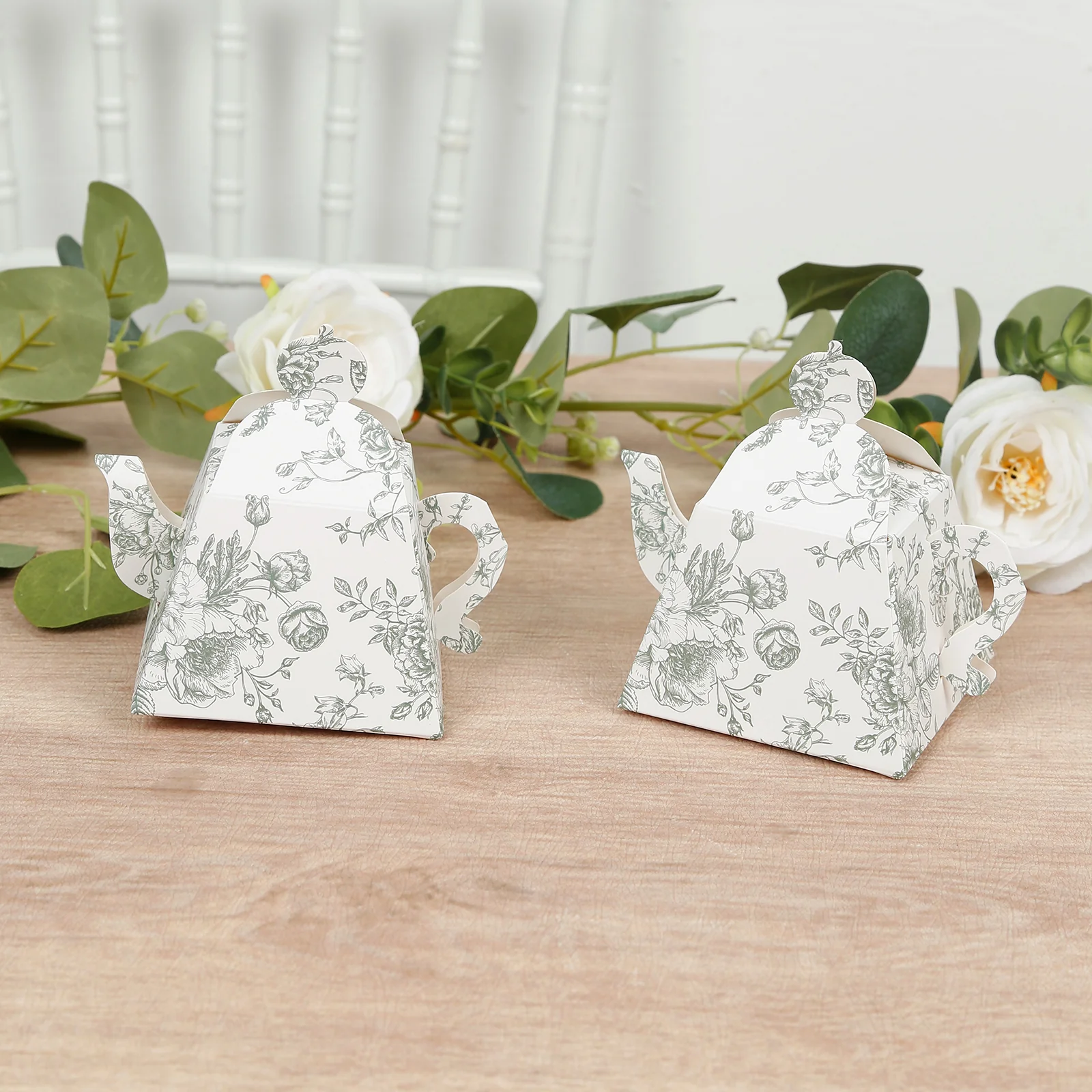 25 Pack 5"x4" Mini Teapot Favor Boxes – White Sage Green French Toile Design Gift Boxes - Image 6