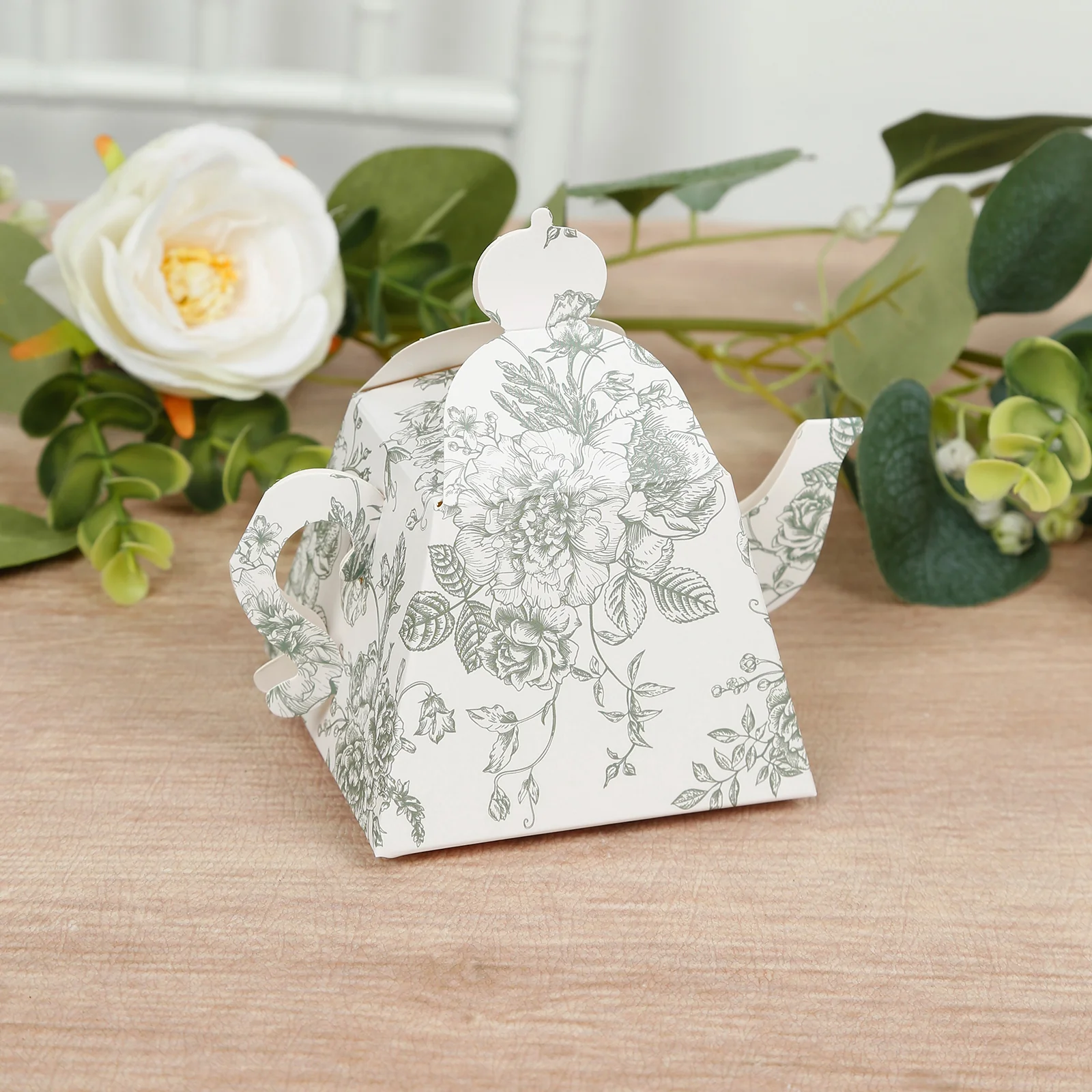 25 Pack 5"x4" Mini Teapot Favor Boxes – White Sage Green French Toile Design Gift Boxes - Image 7
