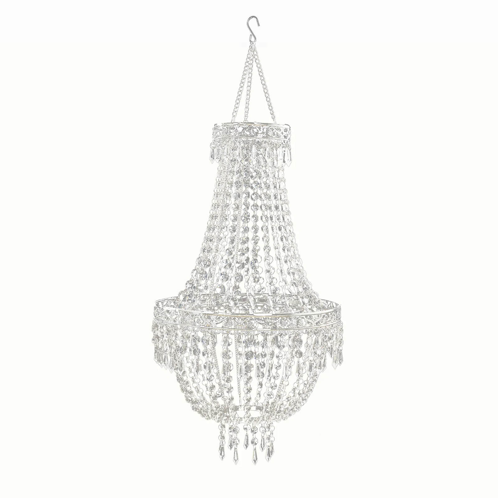 2ft Empire Style Beaded Crystal Chandelier with Silver Ornate Metal Frame, Adjustable Hanging Farmhouse Pendant Ceiling Lighting - Image 2