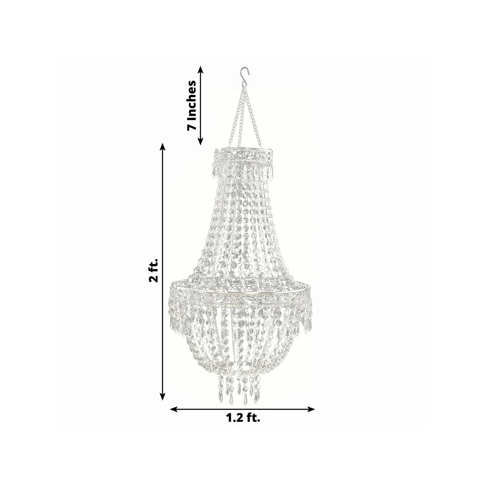 2ft Empire Style Beaded Crystal Chandelier with Silver Ornate Metal Frame, Adjustable Hanging Farmhouse Pendant Ceiling Lighting - Image 3