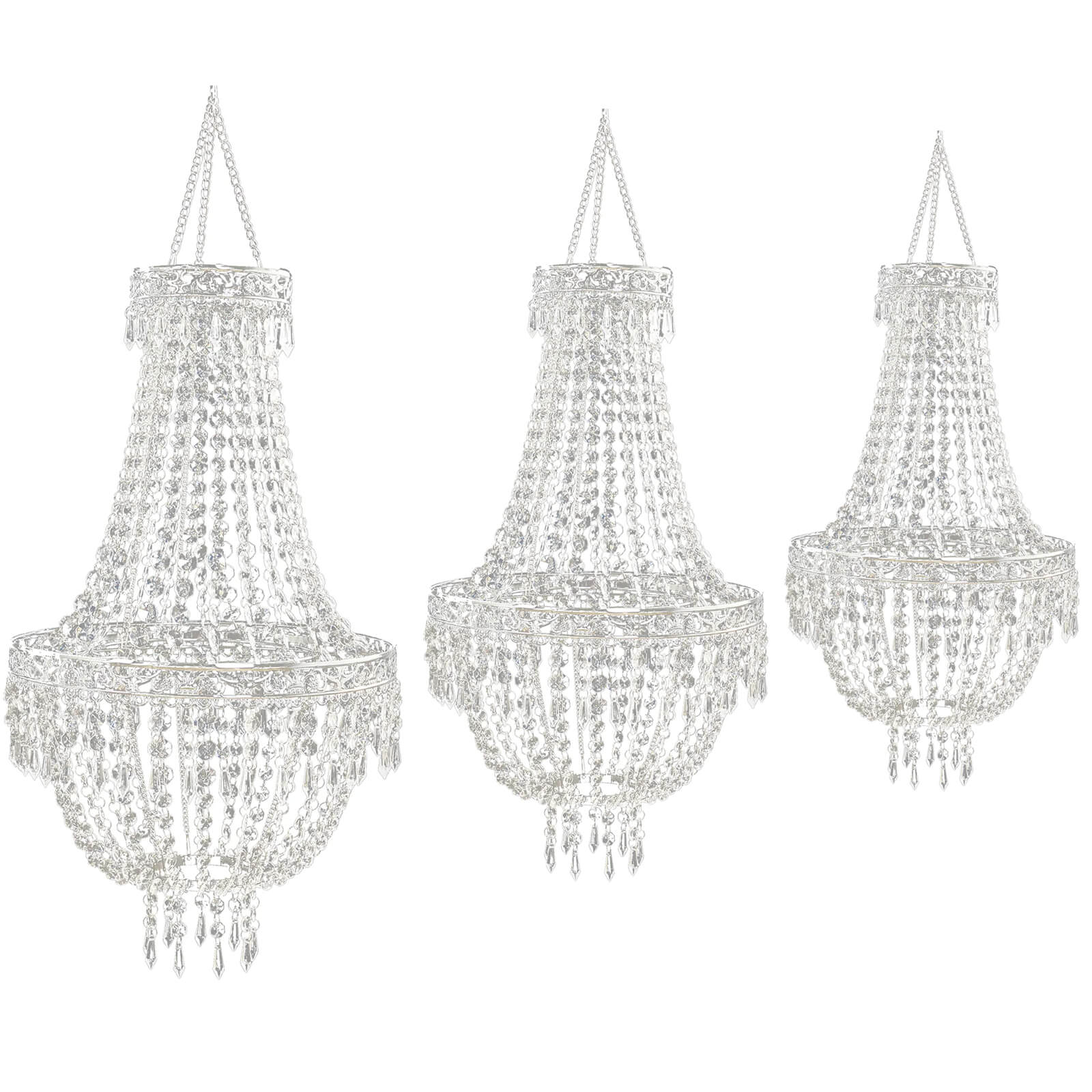 2ft Empire Style Beaded Crystal Chandelier with Silver Ornate Metal Frame, Adjustable Hanging Farmhouse Pendant Ceiling Lighting - Image 8