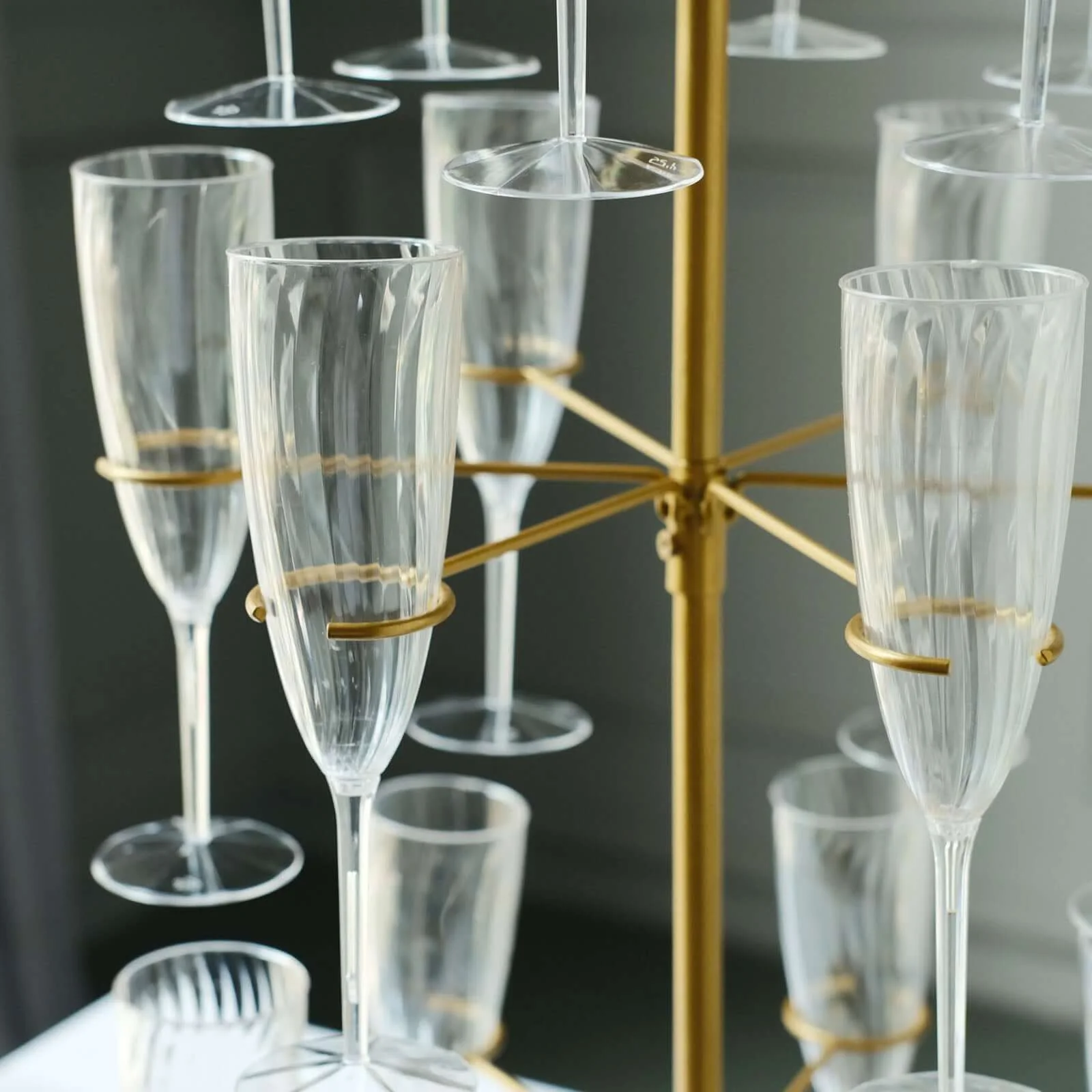3-Tier Champagne Glass Holder Tower Gold - Modern Metal Flute Display Rack Cocktail Tree Stand for Professional & Home Use 33" - Image 2