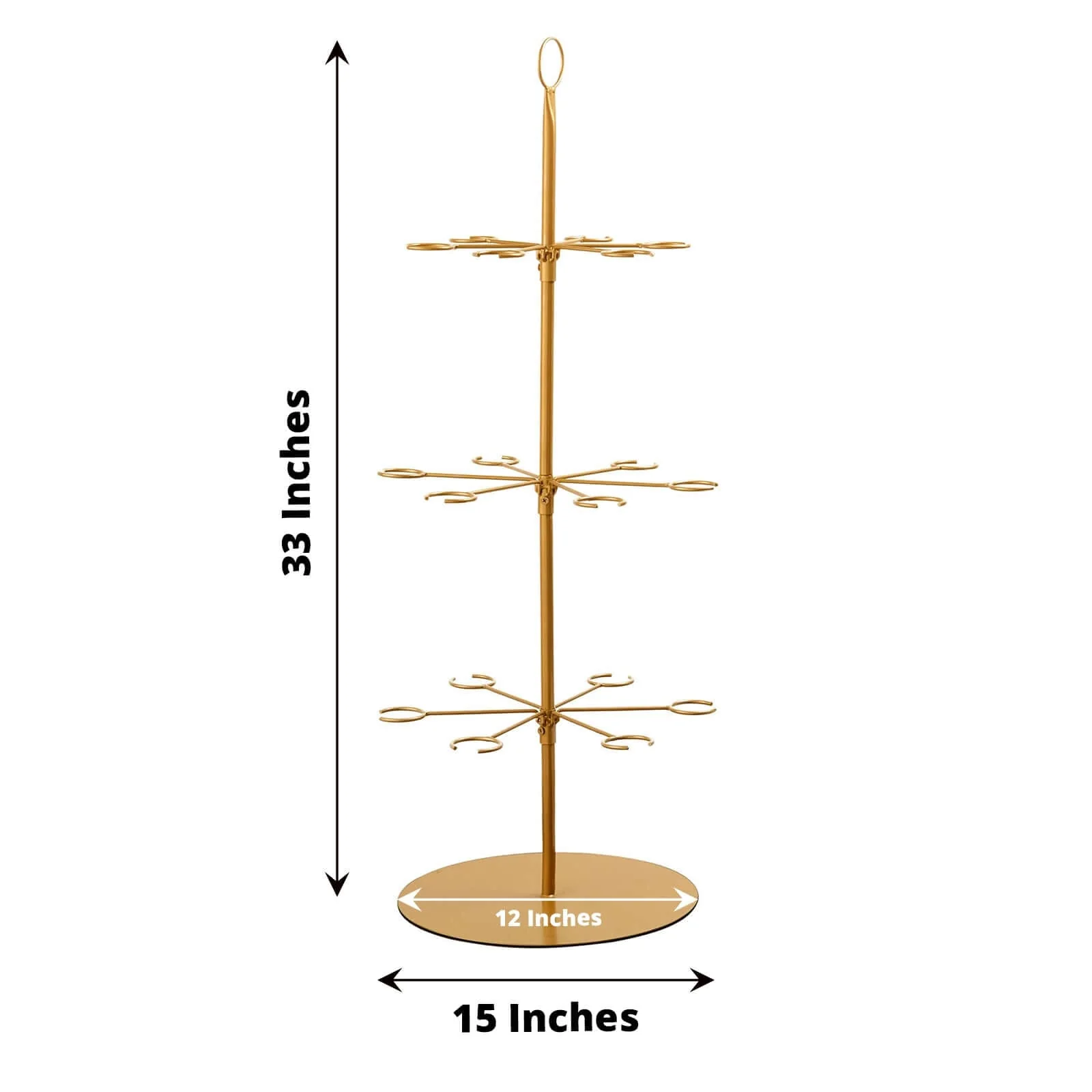 3-Tier Champagne Glass Holder Tower Gold - Modern Metal Flute Display Rack Cocktail Tree Stand for Professional & Home Use 33" - Image 3