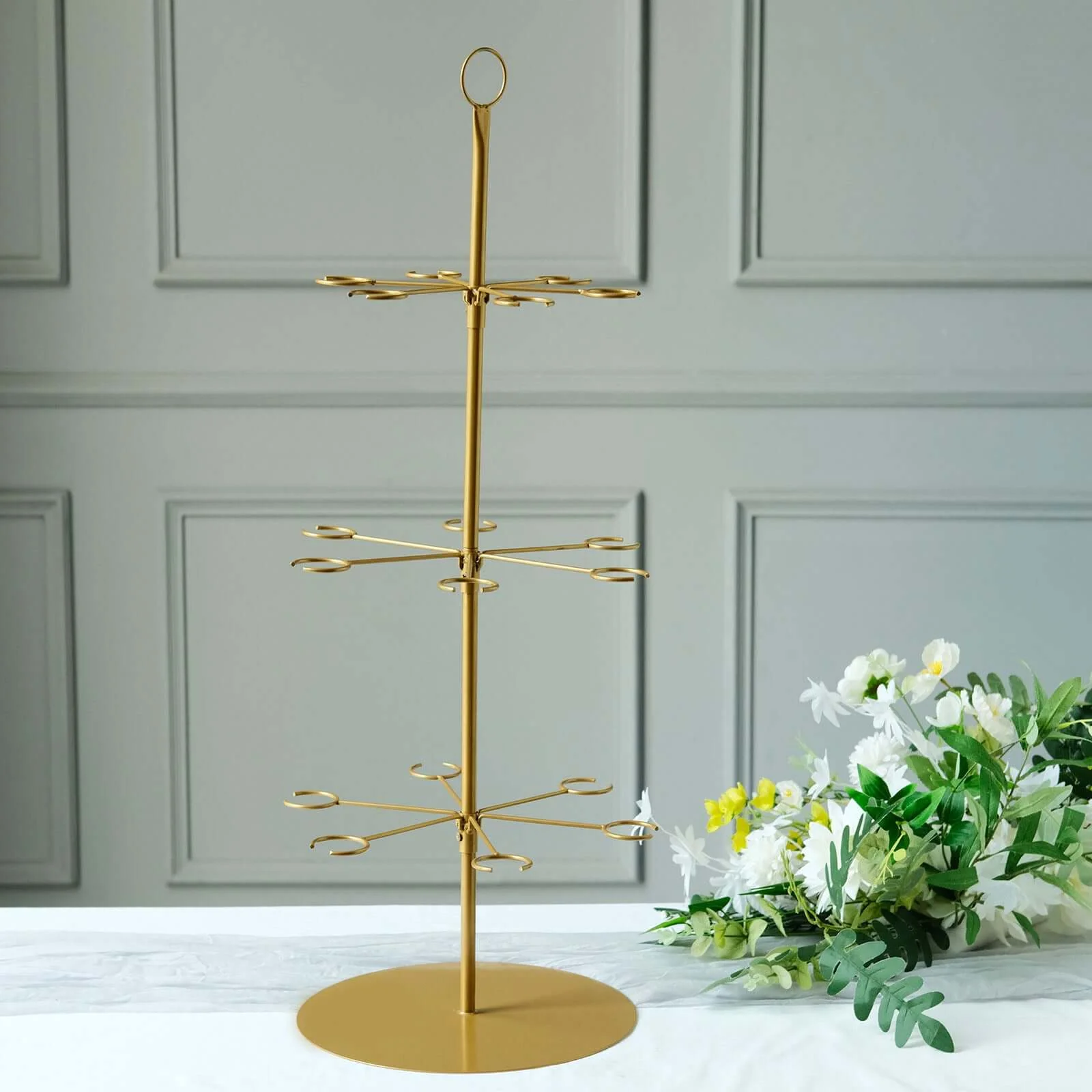 3-Tier Champagne Glass Holder Tower Gold - Modern Metal Flute Display Rack Cocktail Tree Stand for Professional & Home Use 33" - Image 8