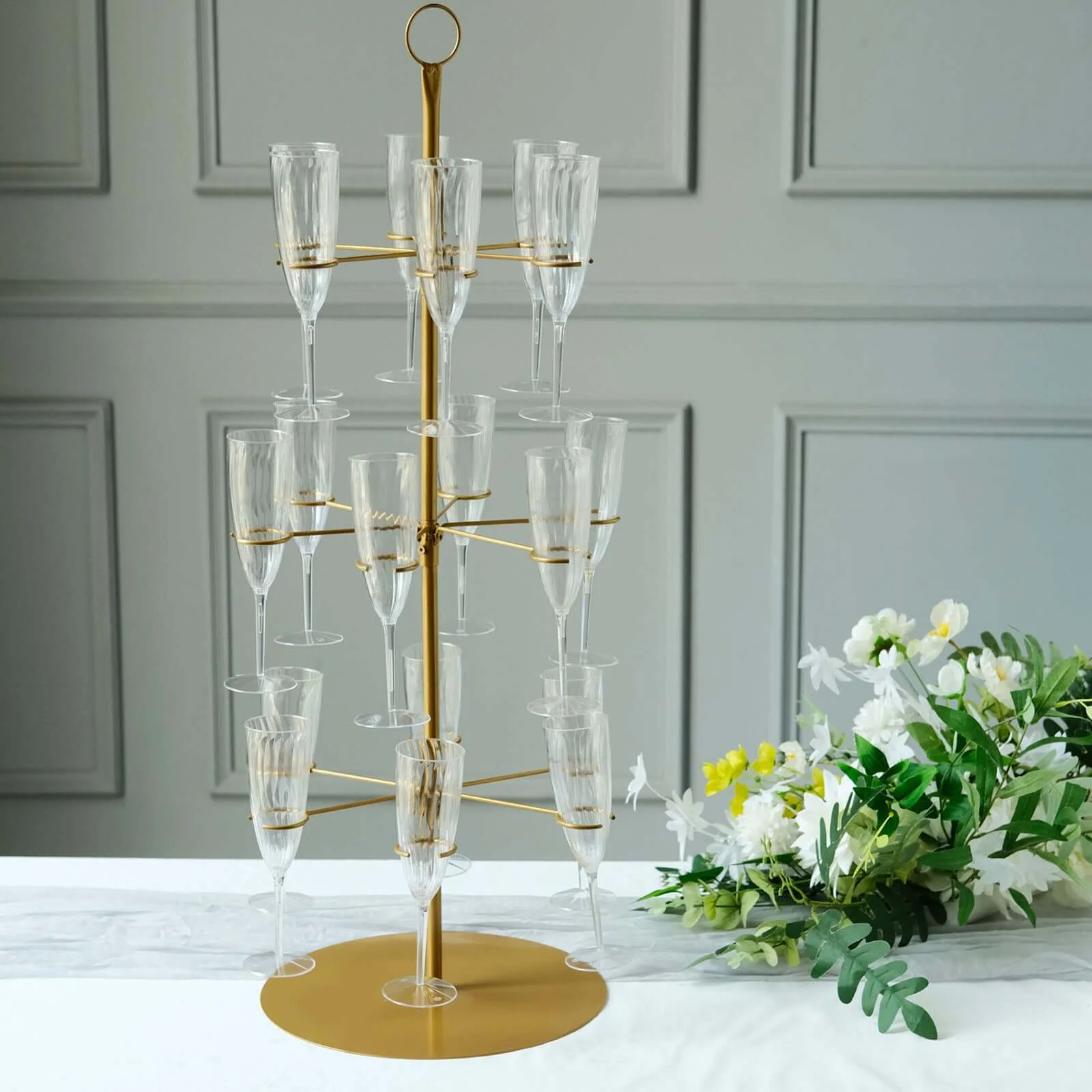 3-Tier Champagne Glass Holder Tower Gold - Modern Metal Flute Display Rack Cocktail Tree Stand for Professional & Home Use 33" - Image 9