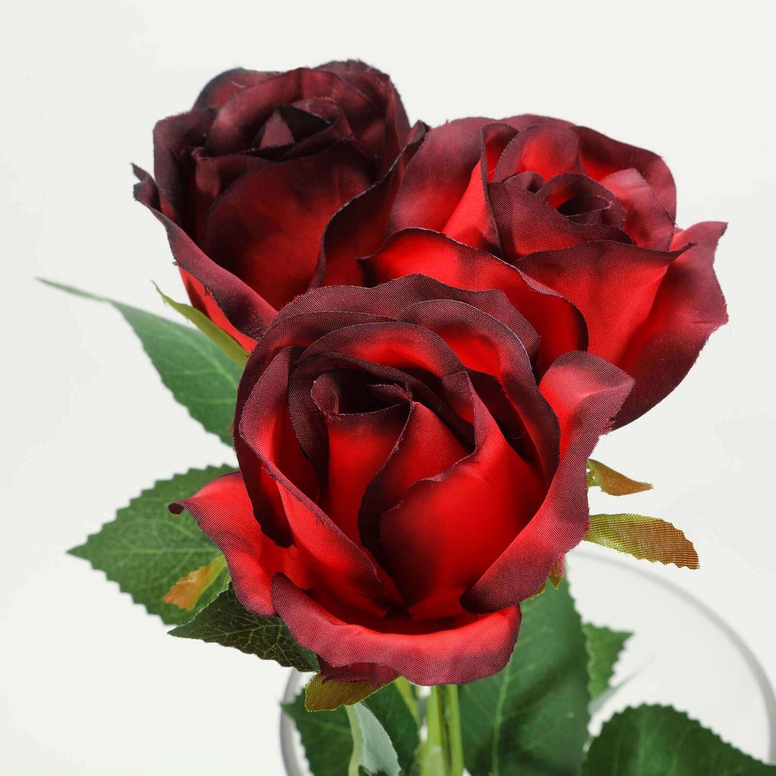 31" 24Pcs Red, Black Tip Long Stem Artificial Silk Roses Flowers - Image 2