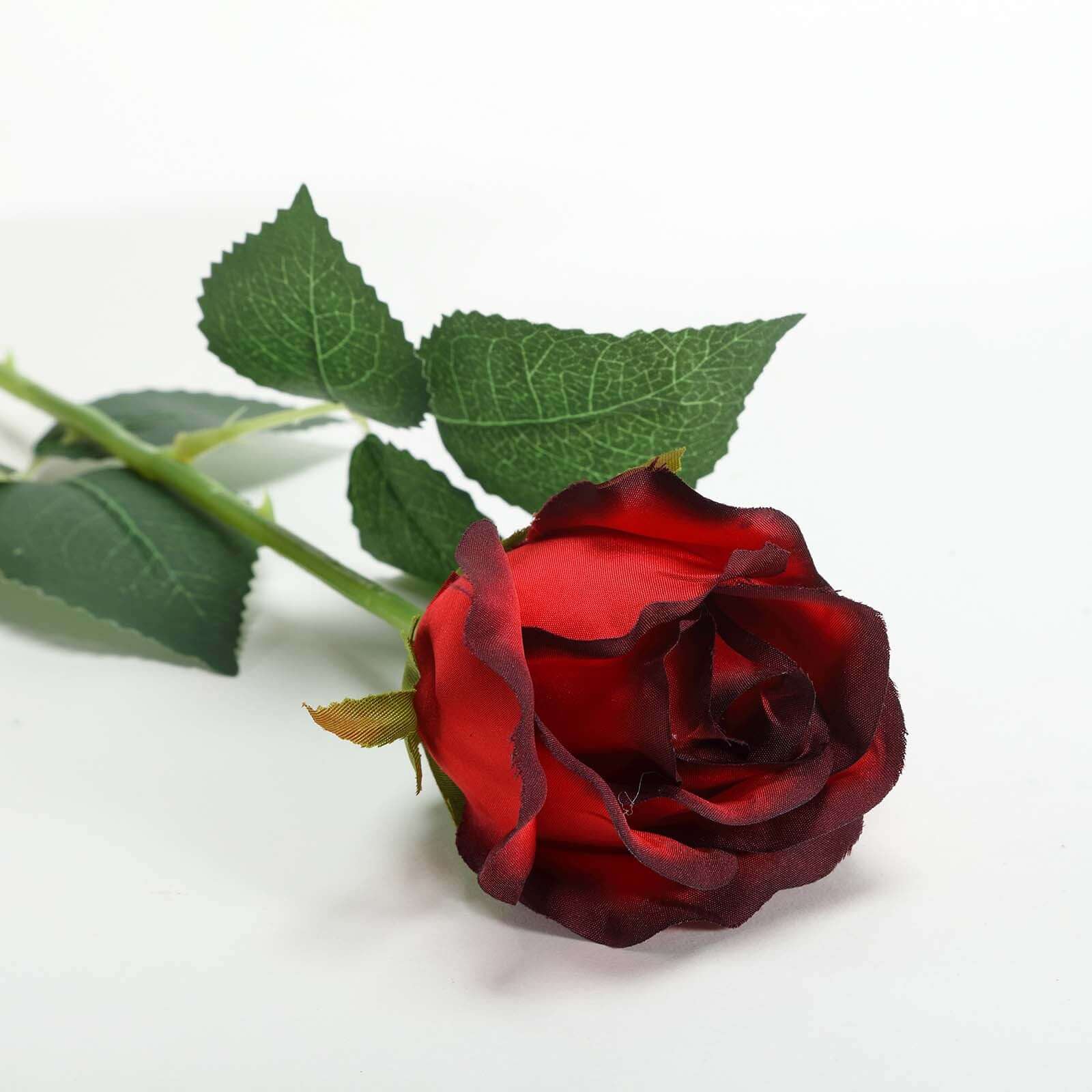 31" 24Pcs Red, Black Tip Long Stem Artificial Silk Roses Flowers - Image 6