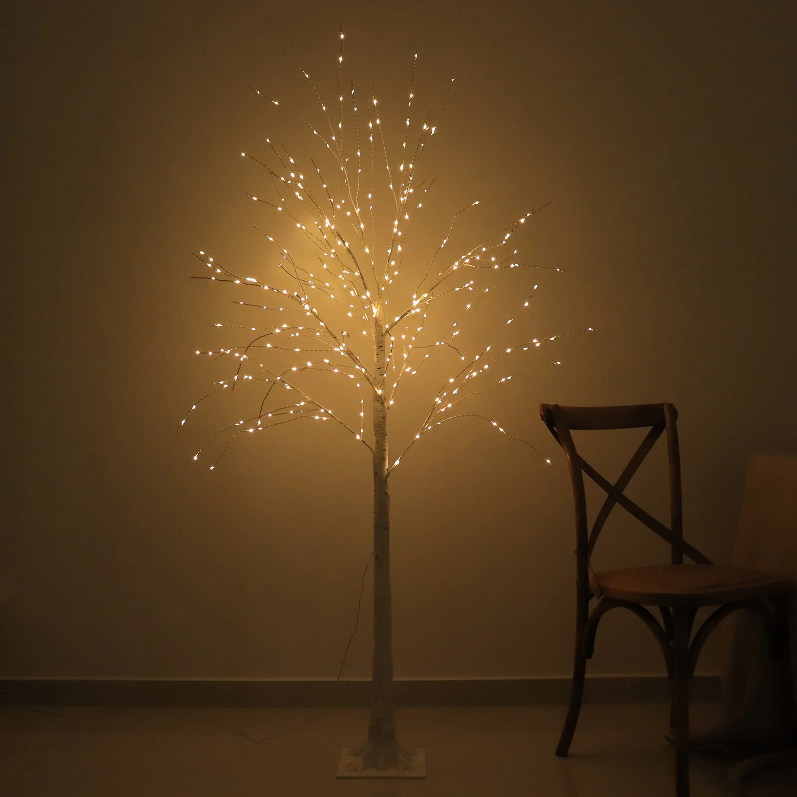 350 LED Lighted Birch Tree Design Warm White - Plug-in Remote Timer Lights with Detachable Base 6ft