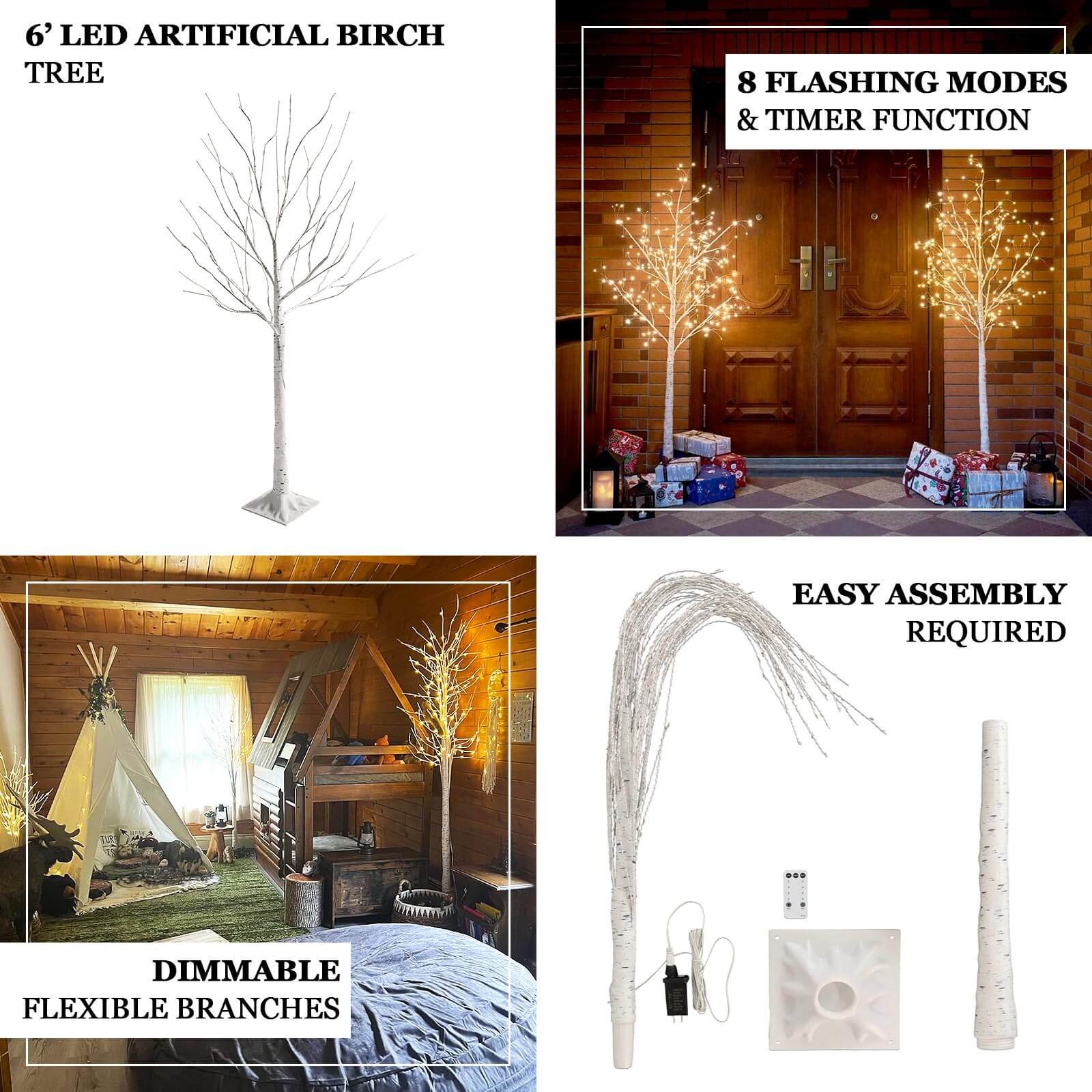 350 LED Lighted Birch Tree Design Warm White - Plug-in Remote Timer Lights with Detachable Base 6ft - Image 3