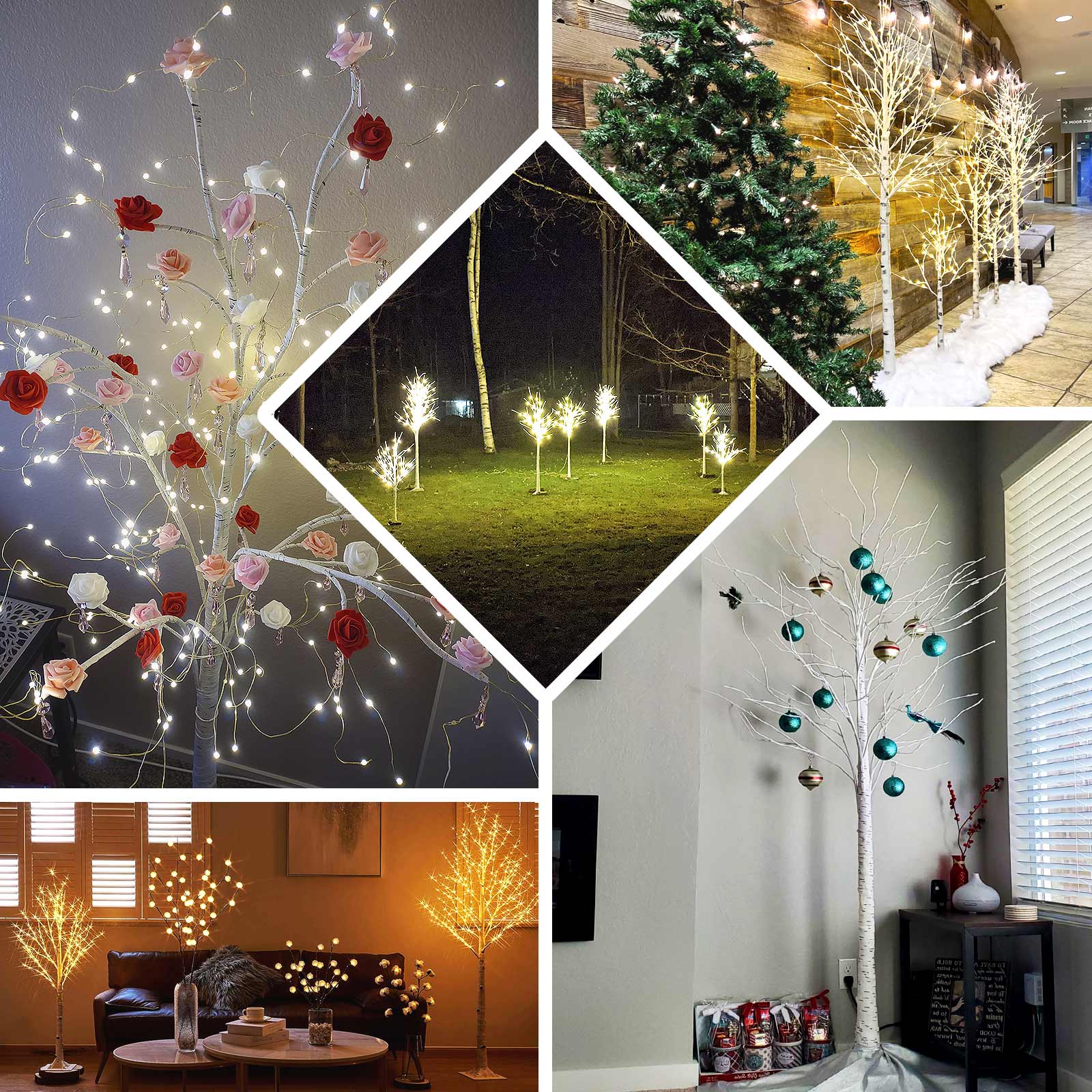 350 LED Lighted Birch Tree Design Warm White - Plug-in Remote Timer Lights with Detachable Base 6ft - Image 4