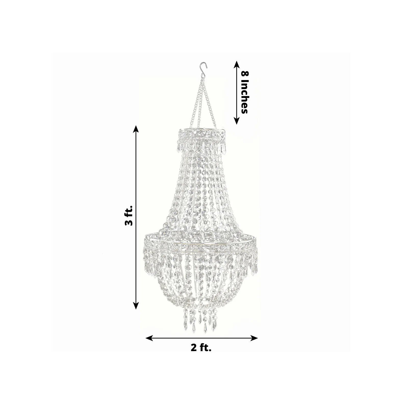 3ft Empire Style Beaded Crystal Chandelier with Silver Ornate Metal Frame, Adjustable Hanging Farmhouse Pendant Ceiling Lighting - Image 3