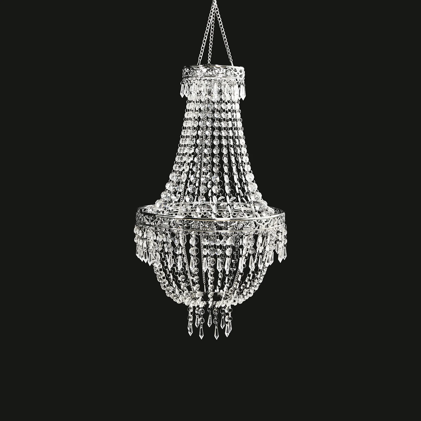 3ft Empire Style Beaded Crystal Chandelier with Silver Ornate Metal Frame, Adjustable Hanging Farmhouse Pendant Ceiling Lighting - Image 9