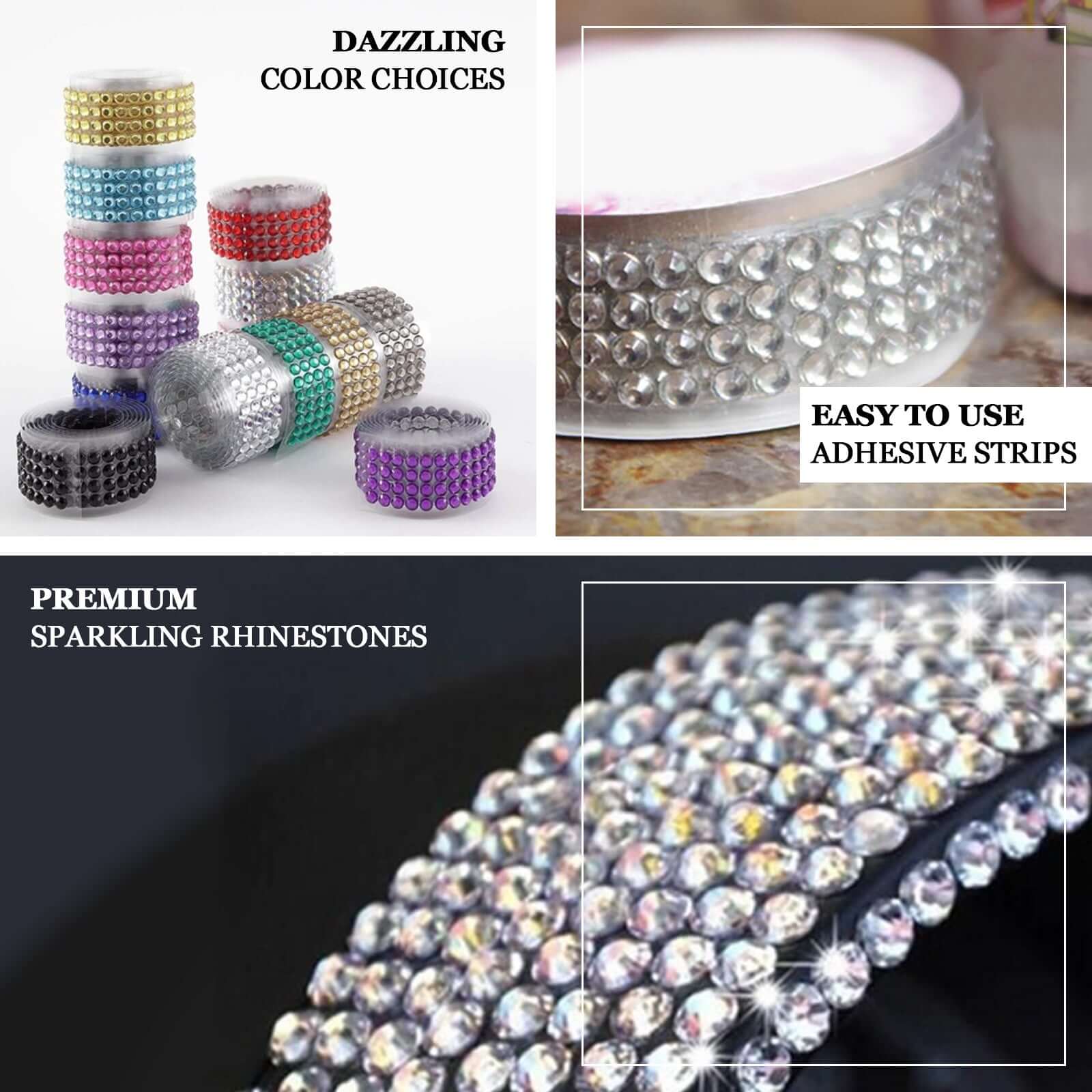 3ft Silver Stick-On Rhinestone Tape, DIY Self Adhesive Diamond Gemstone Stickers - Image 4