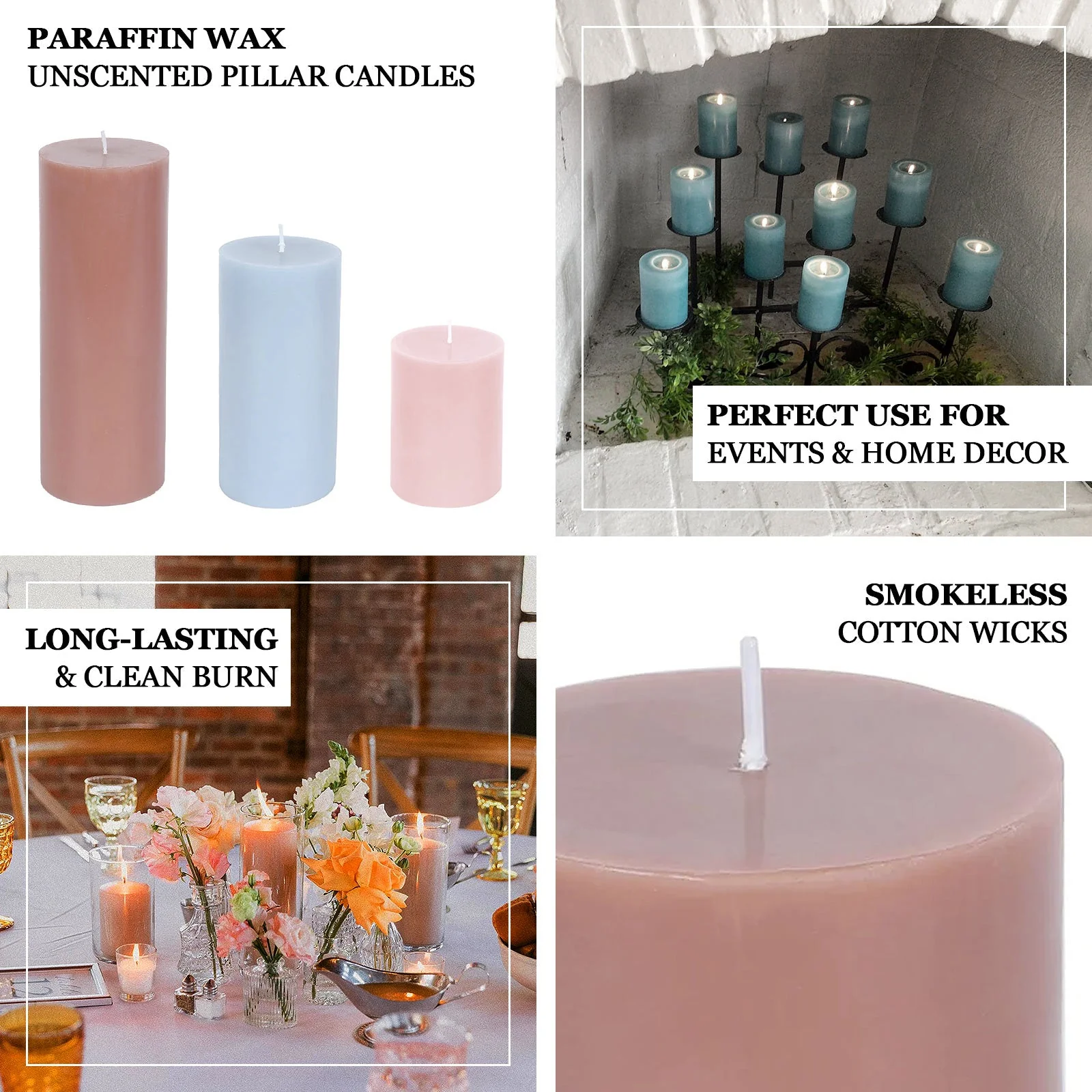 12-Pack 3"x6" Unscented Dripless Pillar Candles – Blush Long-Burning Paraffin Wax with Cotton Wicks - Image 5
