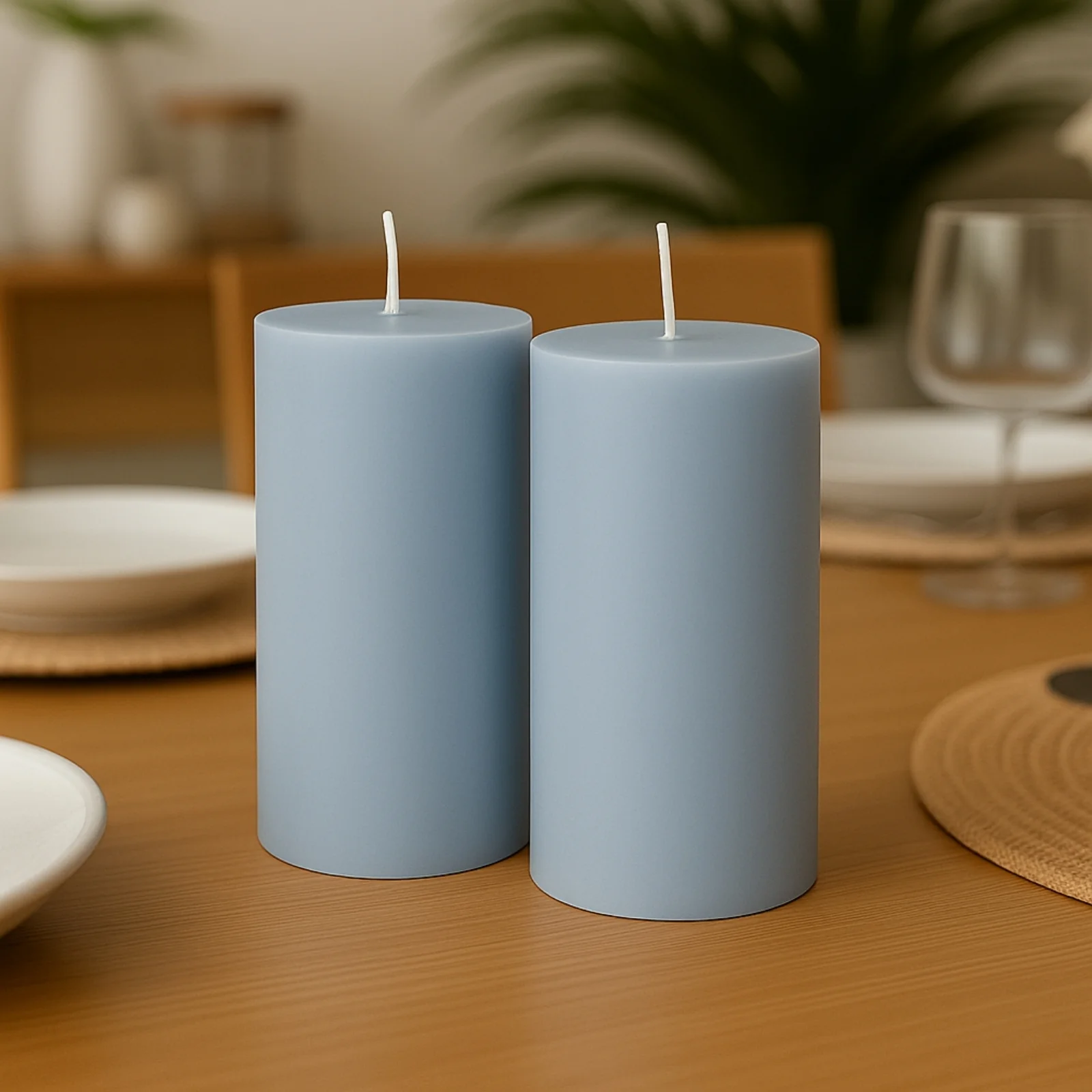 12-Pack 3"x6" Unscented Dripless Pillar Candles – Dusty Blue Long-Burning Paraffin Wax with Cotton Wicks