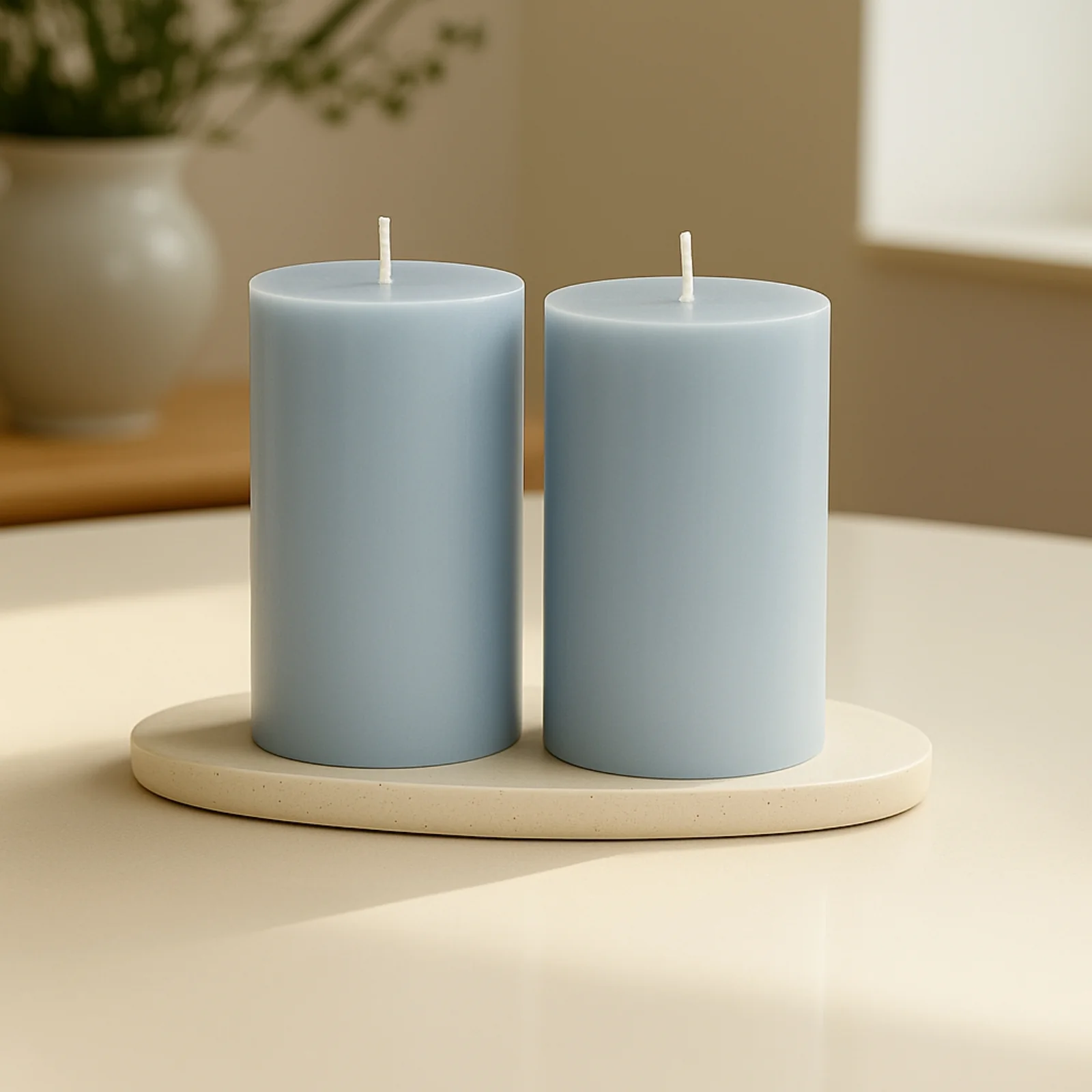 12-Pack 3"x6" Unscented Dripless Pillar Candles – Dusty Blue Long-Burning Paraffin Wax with Cotton Wicks - Image 4