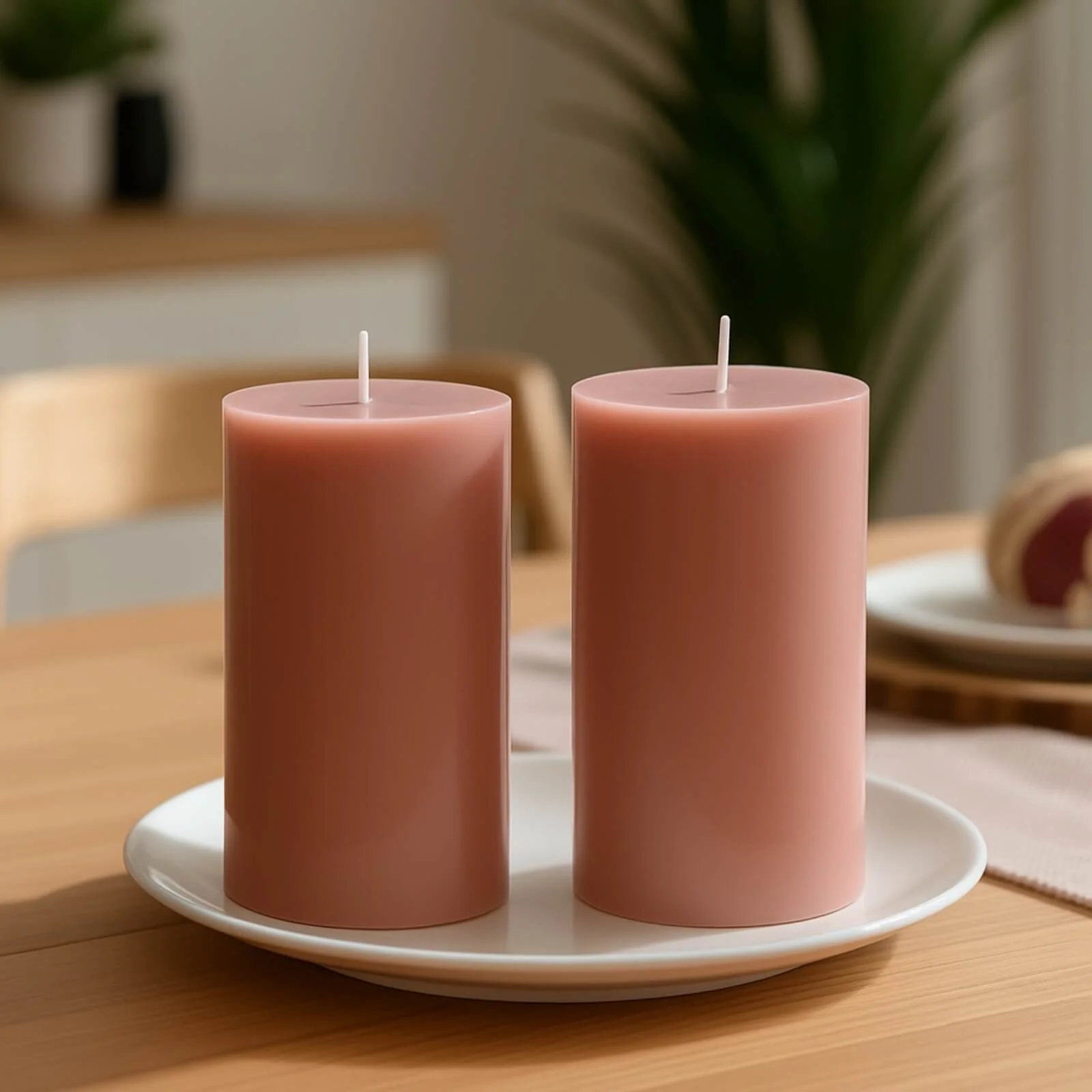 12-Pack 3"x6" Unscented Dripless Pillar Candles – Dusty Rose Long-Burning Paraffin Wax with Cotton Wicks - Image 2
