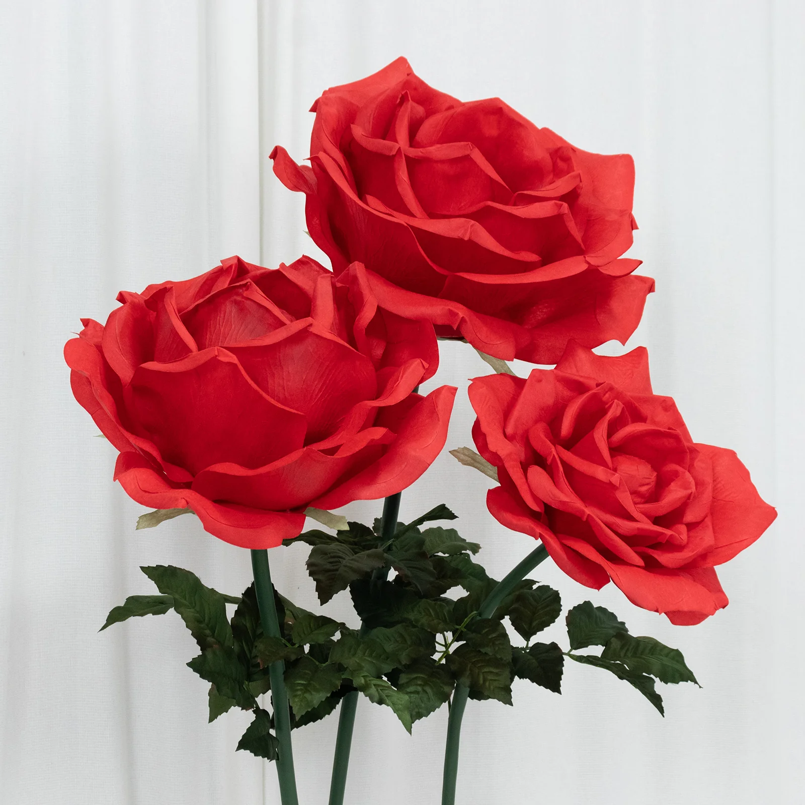 Giant Red Artificial Rose Set with Base, 3 Pcs Standing Faux Flowers Up to 4.5ft Tall for Photo Booths, Parties & Event Backdrops - Image 4