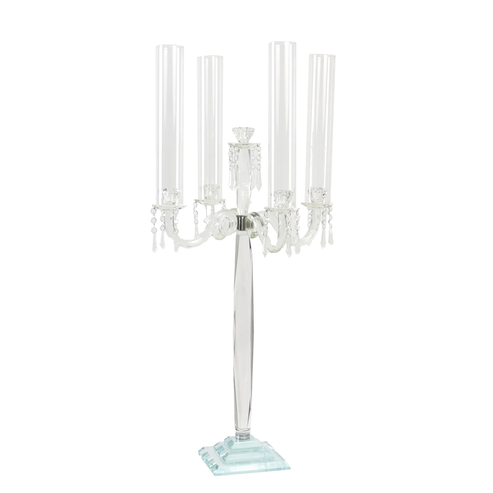 Crystal Candelabra Taper Candle Holder with Hurricane Glass Shades – Elegant Table Centerpiece with Pedestal Base & Hanging Crystal Accents - 38" Tall - Image 2