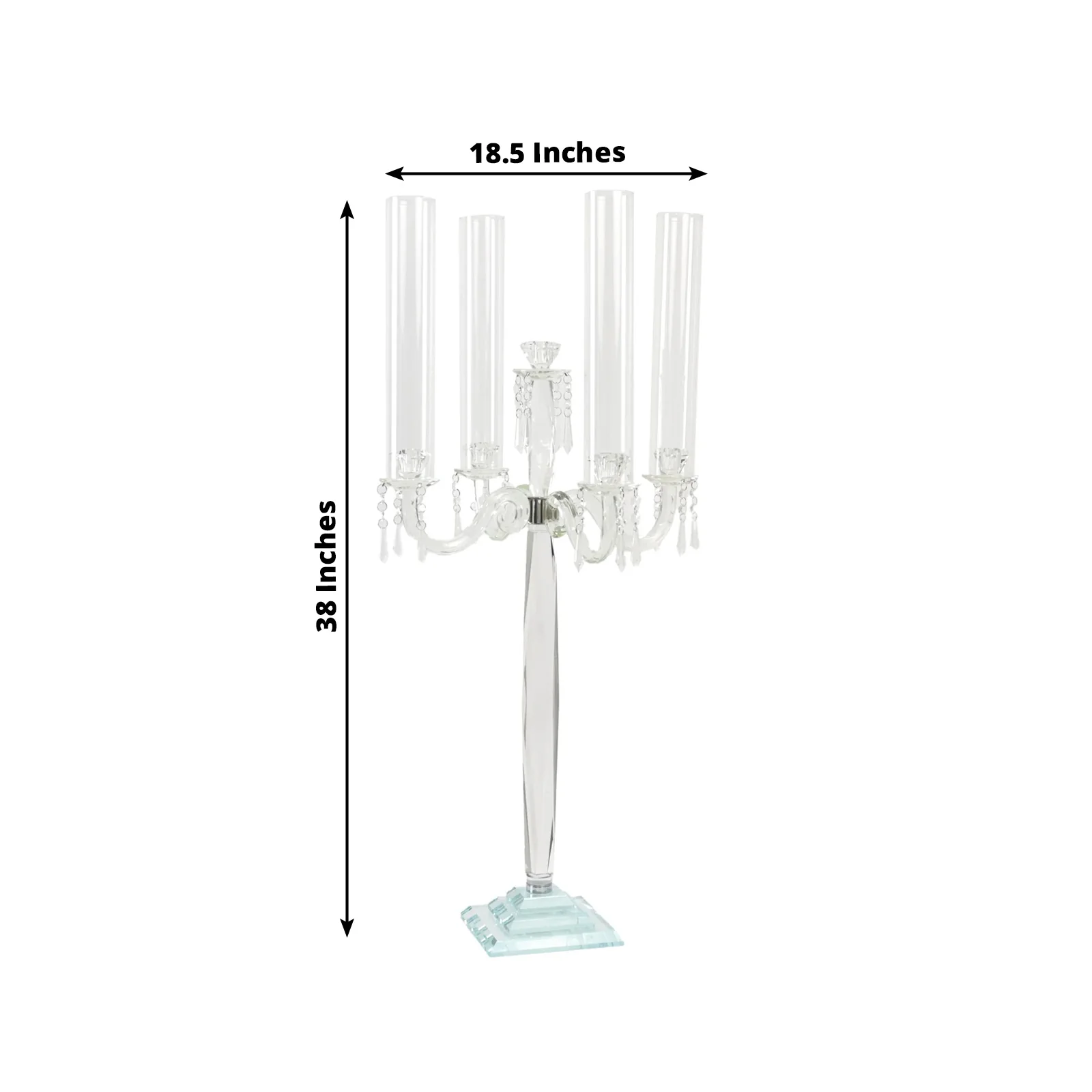 Crystal Candelabra Taper Candle Holder with Hurricane Glass Shades – Elegant Table Centerpiece with Pedestal Base & Hanging Crystal Accents - 38" Tall - Image 3