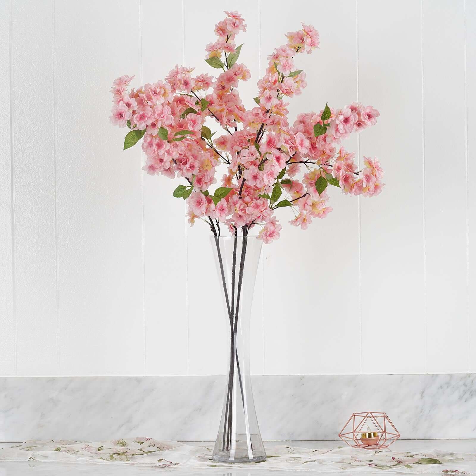4 Stems Artificial Silk Cherry Blossom Flower Branches Pink – 40" Tall - Image 2
