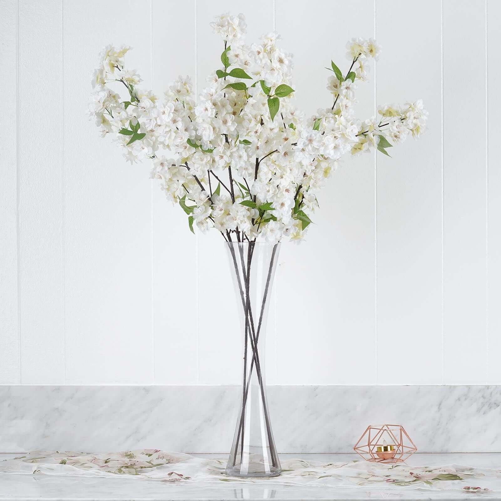 4 Stems Artificial Silk Cherry Blossom Flower Branches White – 40" Tall - Image 2