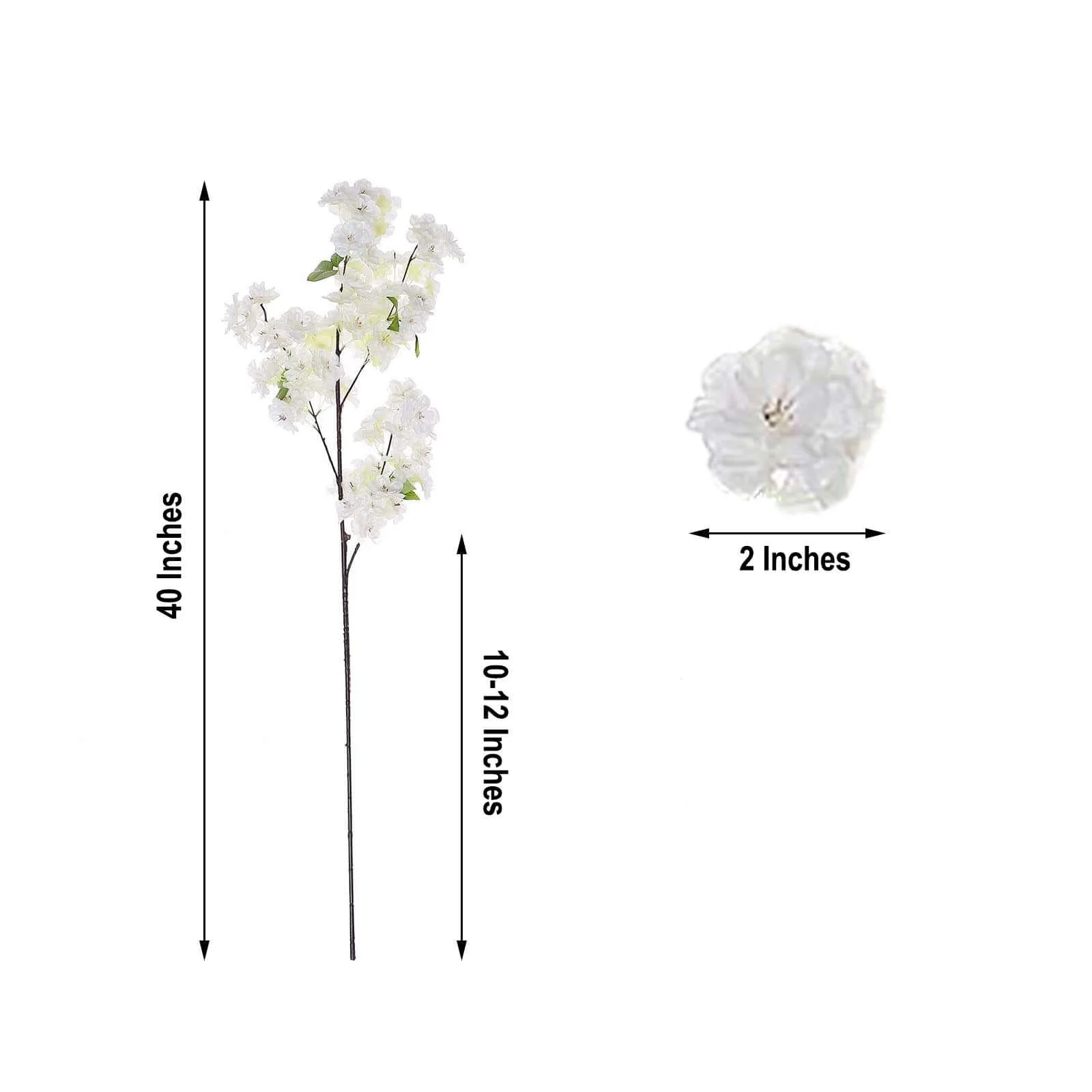 4 Stems Artificial Silk Cherry Blossom Flower Branches White – 40" Tall - Image 3