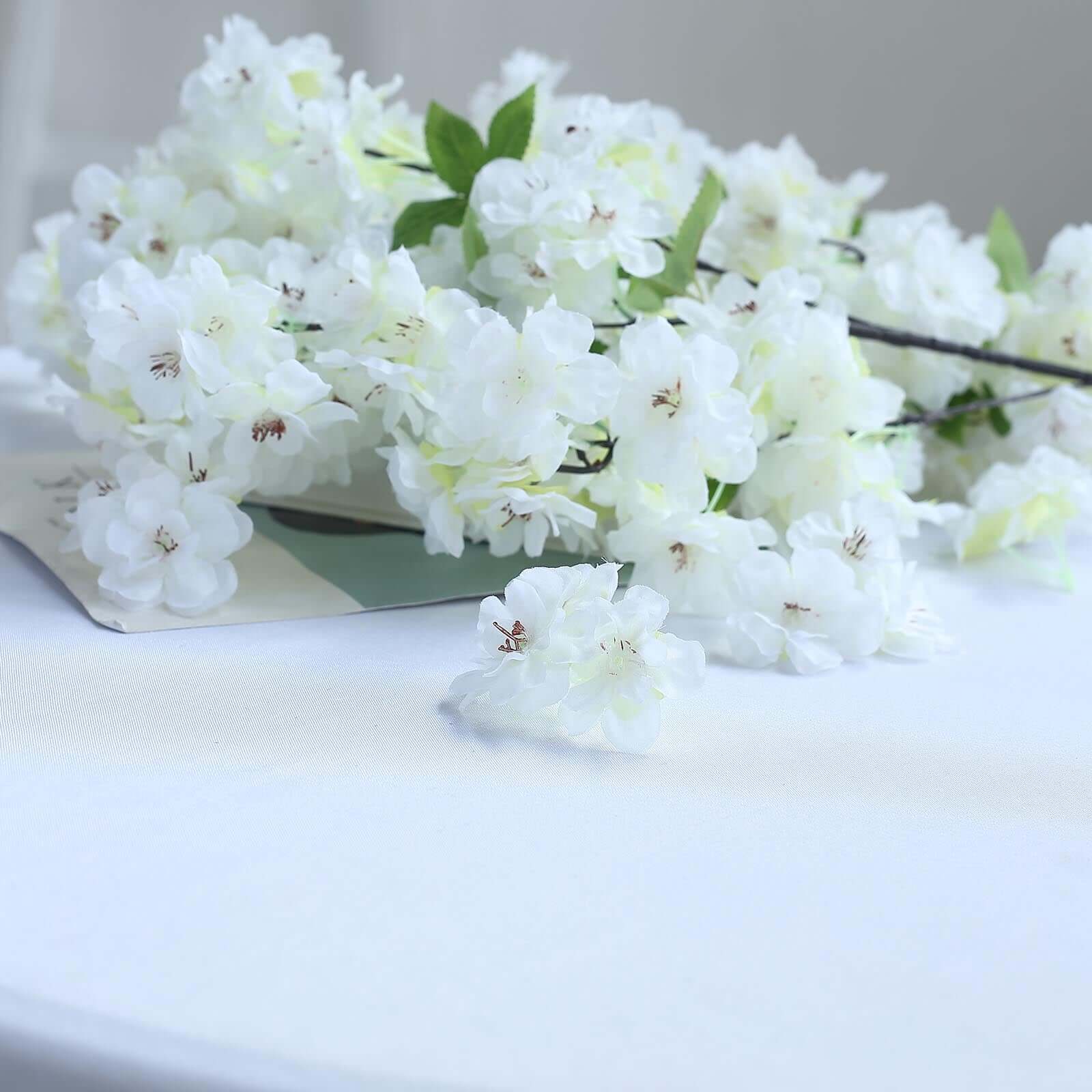 4 Stems Artificial Silk Cherry Blossom Flower Branches White – 40" Tall - Image 8