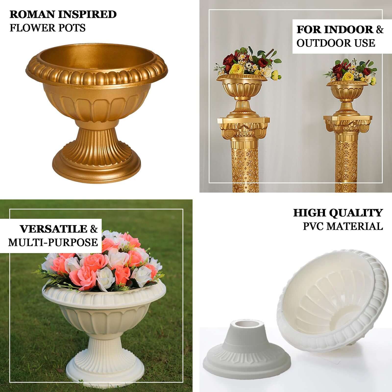 4 Pack 11" Off White Crafted All Weather Roman Inspired Pedestal Column Flower Plant Stand Pot - PVC - Image 4