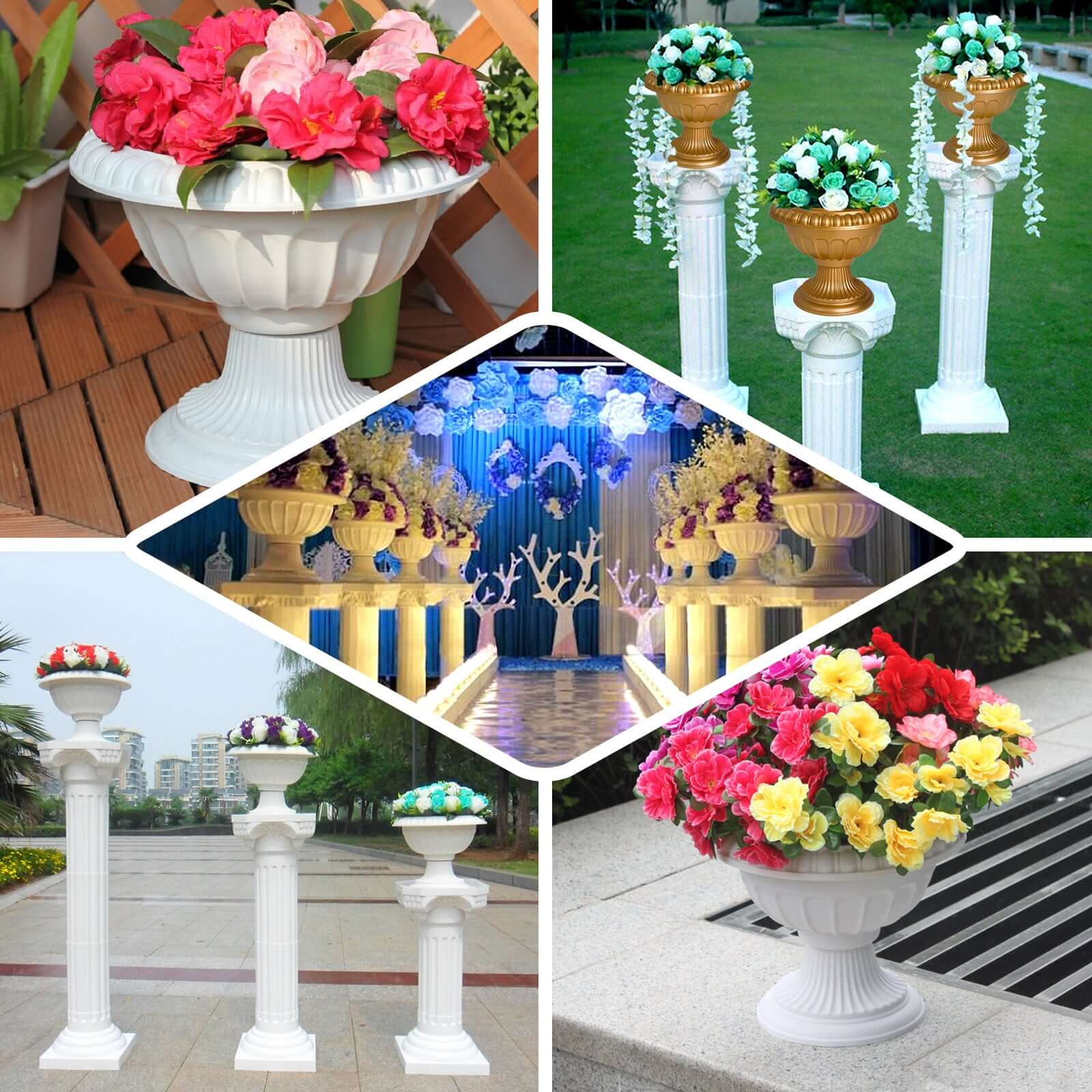 4 Pack 11" Off White Crafted All Weather Roman Inspired Pedestal Column Flower Plant Stand Pot - PVC - Image 5