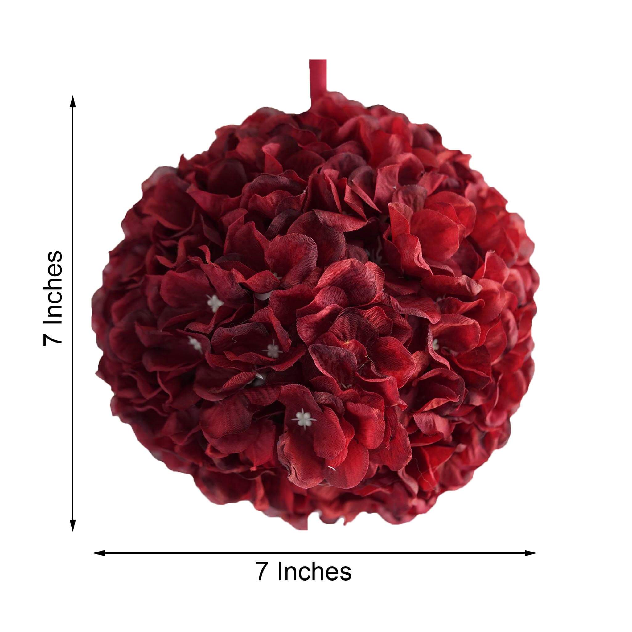 4 Pack 7" Burgundy Artificial Silk Hydrangea Kissing Flower Balls - Image 3