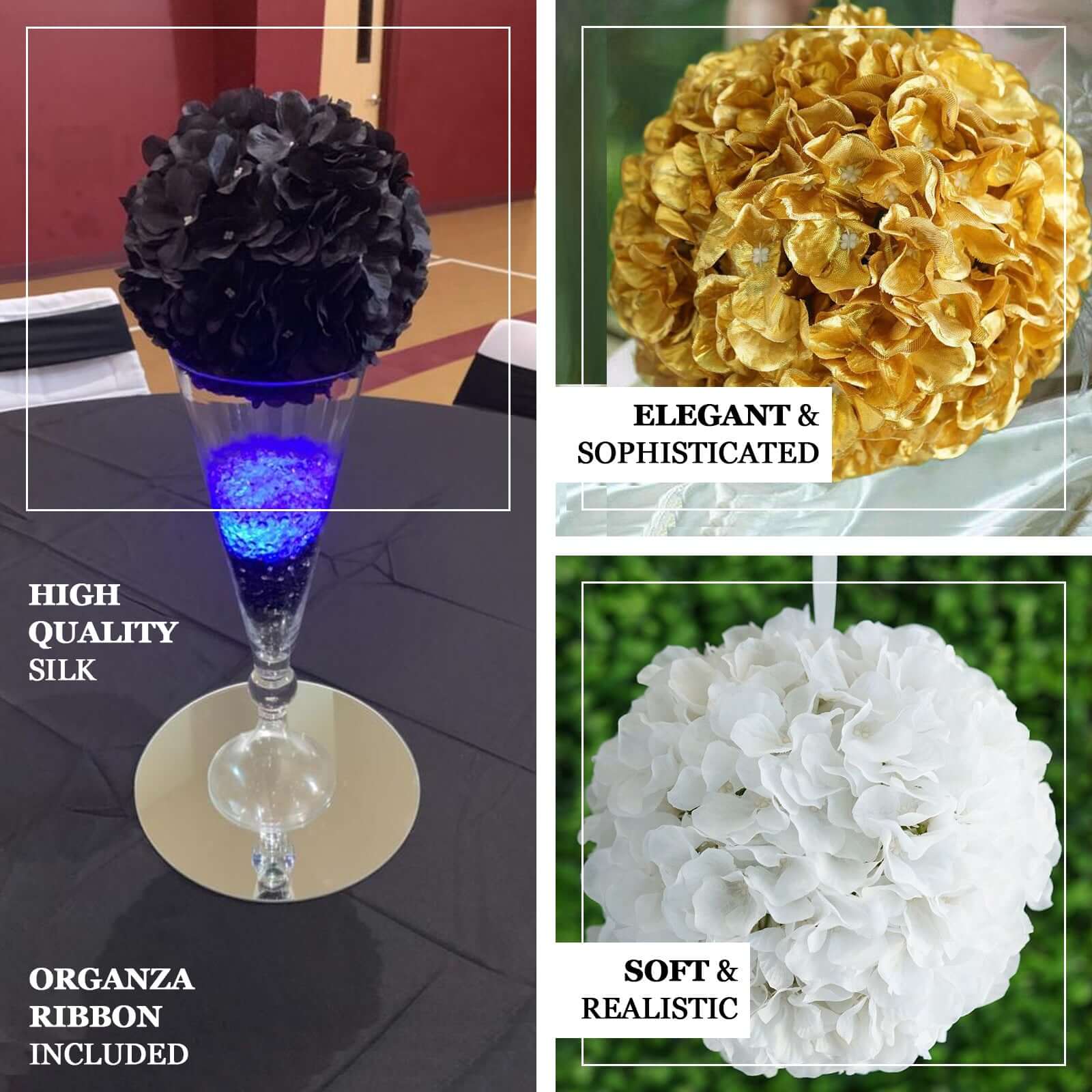 4 Pack 7" Burgundy Artificial Silk Hydrangea Kissing Flower Balls - Image 4