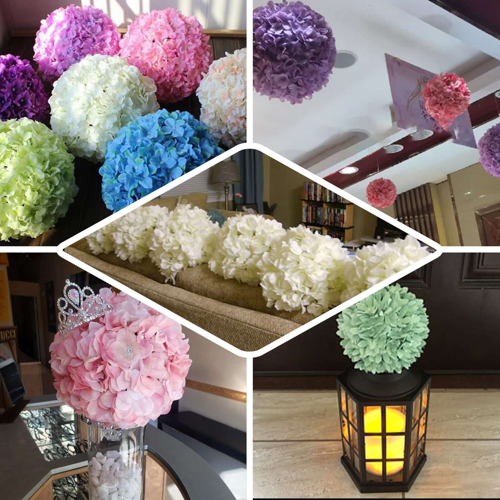 4 Pack 7" Burgundy Artificial Silk Hydrangea Kissing Flower Balls - Image 5