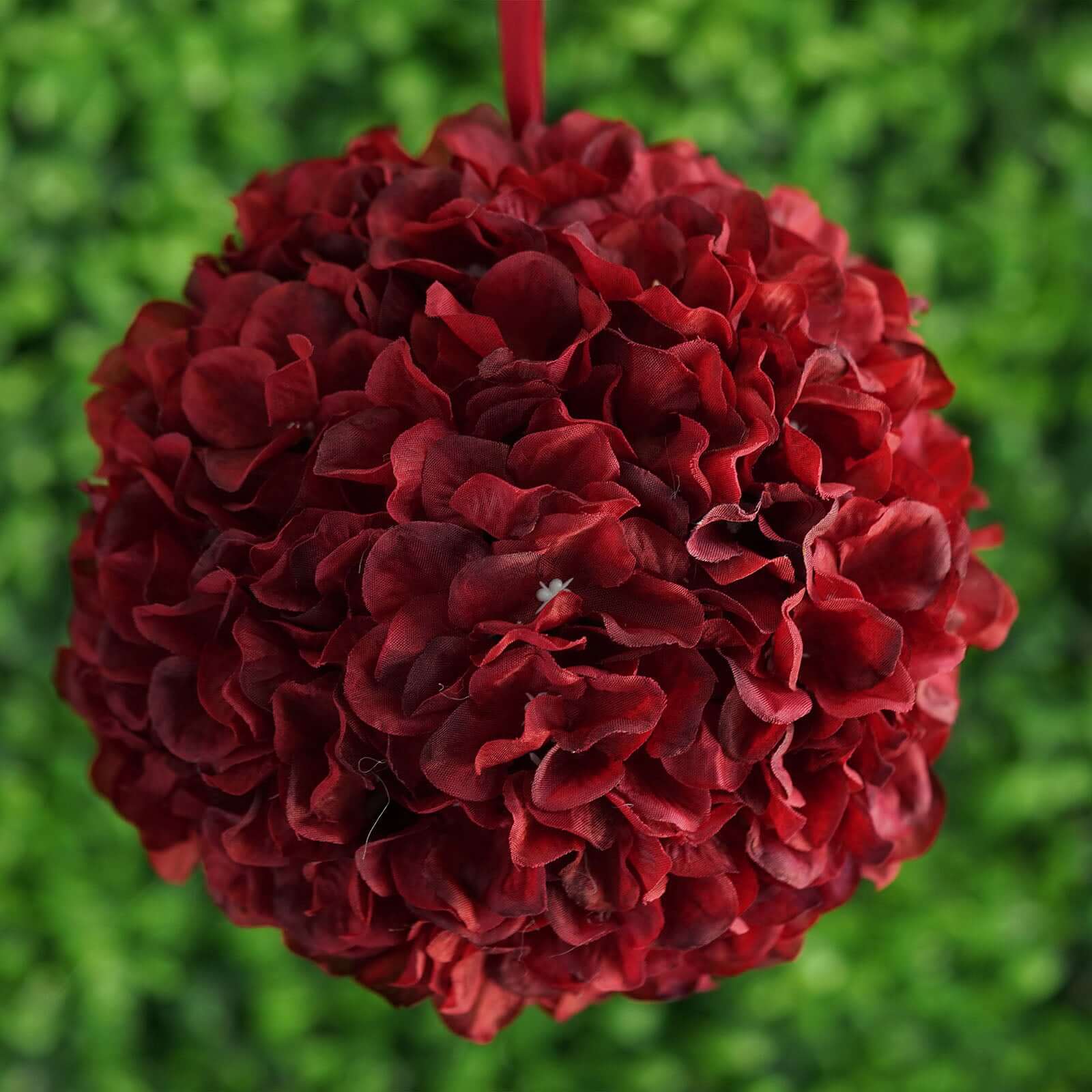 4 Pack 7" Burgundy Artificial Silk Hydrangea Kissing Flower Balls - Image 6