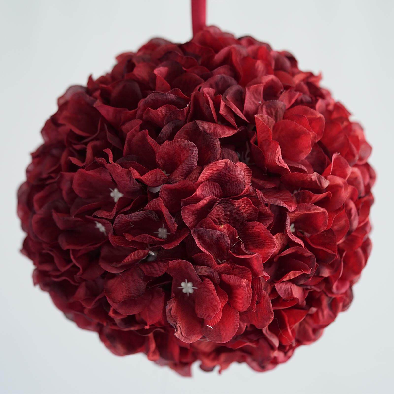 4 Pack 7" Burgundy Artificial Silk Hydrangea Kissing Flower Balls - Image 7