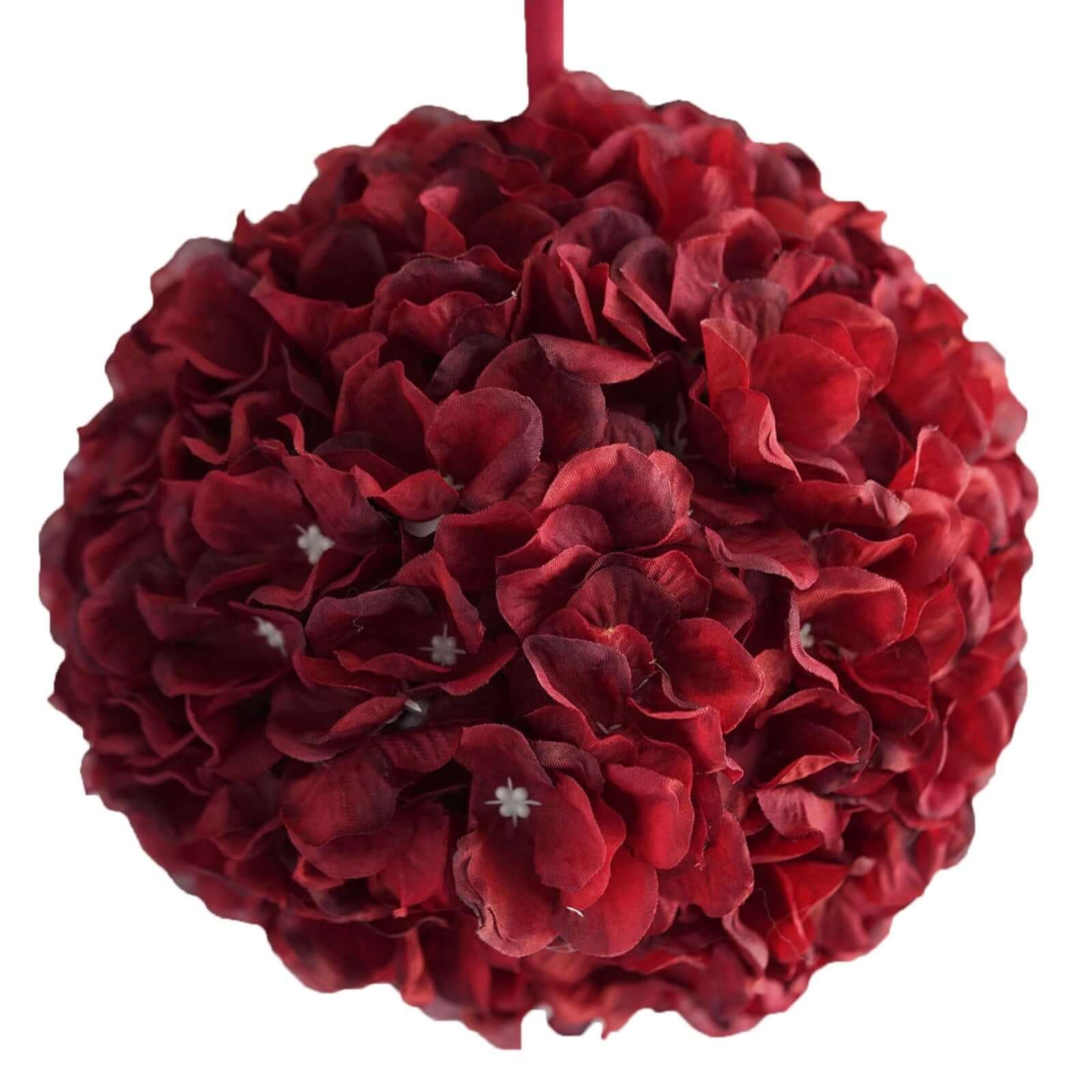 4 Pack 7" Burgundy Artificial Silk Hydrangea Kissing Flower Balls - Image 8
