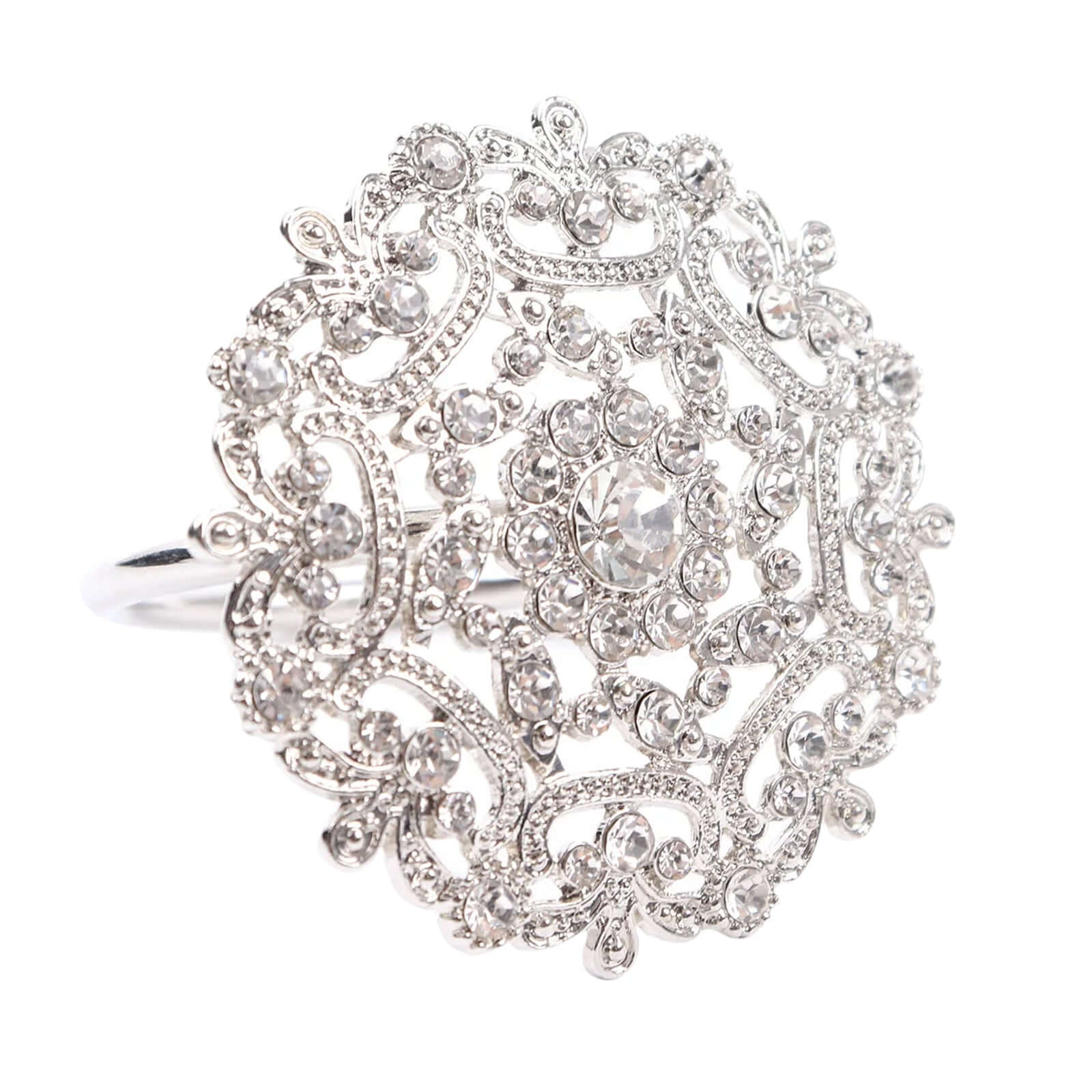 4 Pack Diamond Rhinestone Silver Metal Flower Napkin Rings, Decorative Napkin Buckle Holders - Image 6