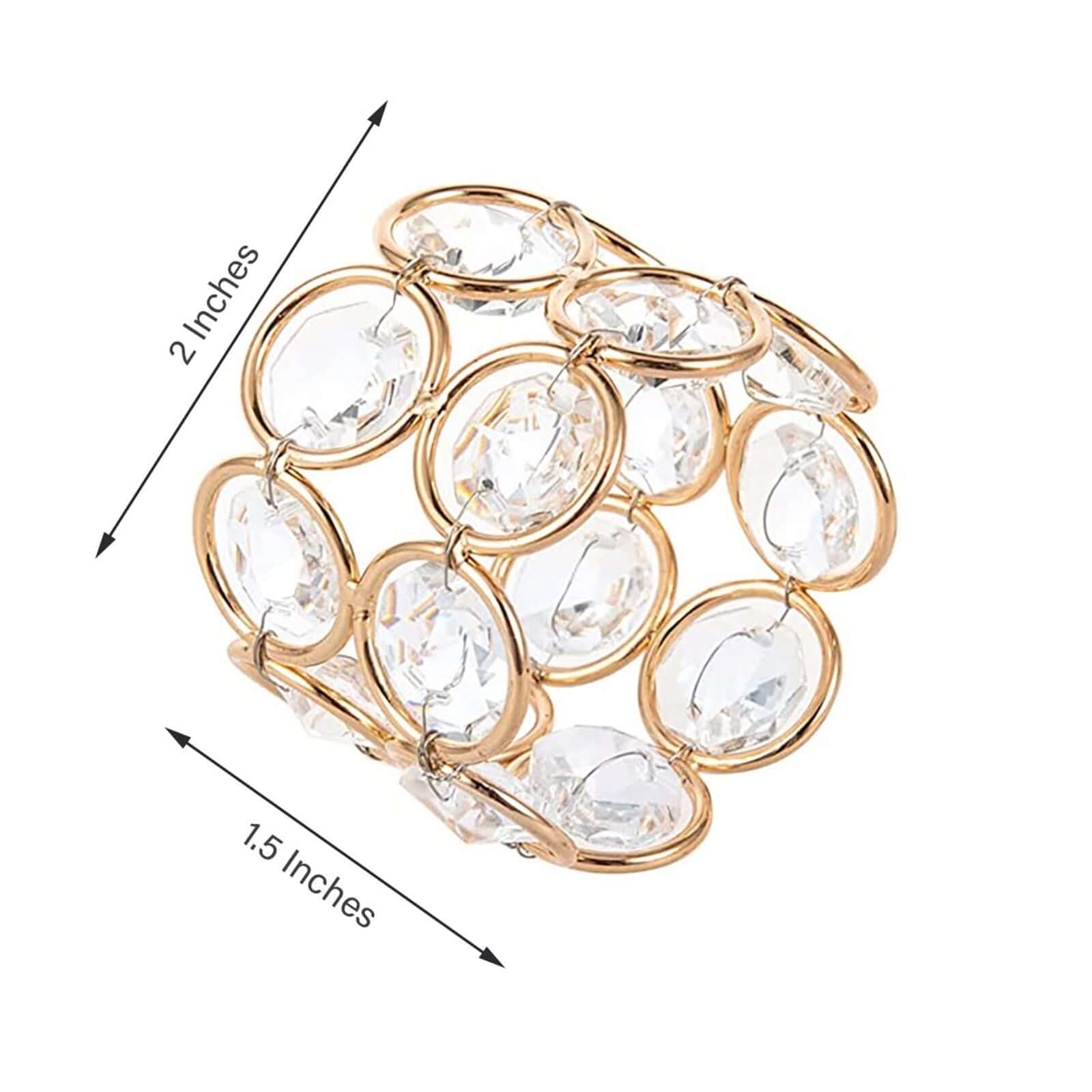 4 Pack Shiny Gold Acrylic Crystal Gem Beaded Napkin Rings - Image 2