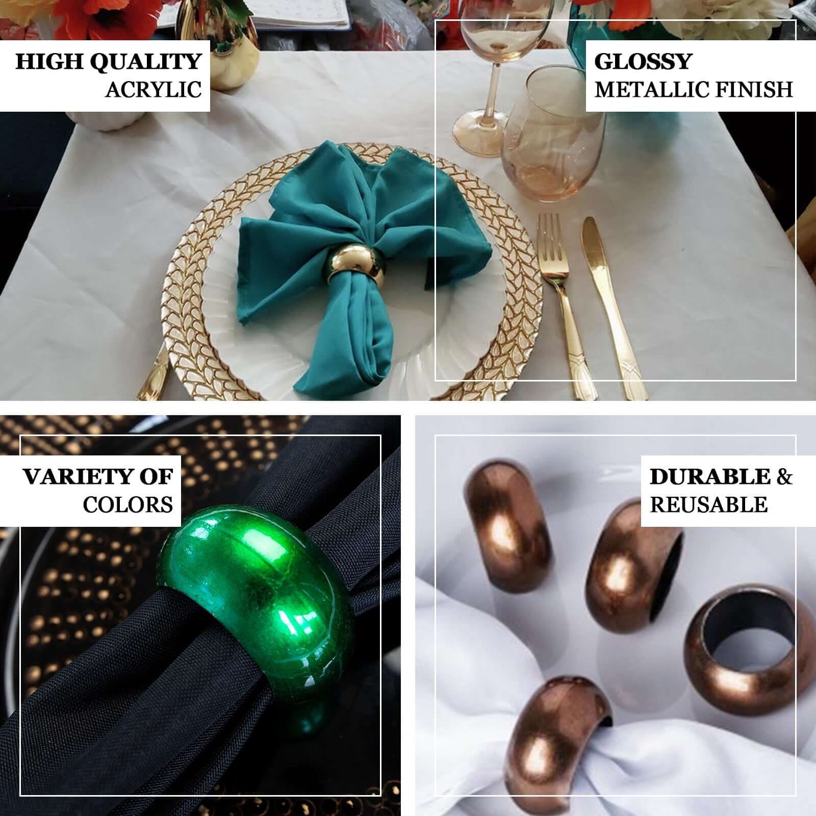 4 Pack Shiny Metallic Gold Acrylic Napkin Rings - Image 4