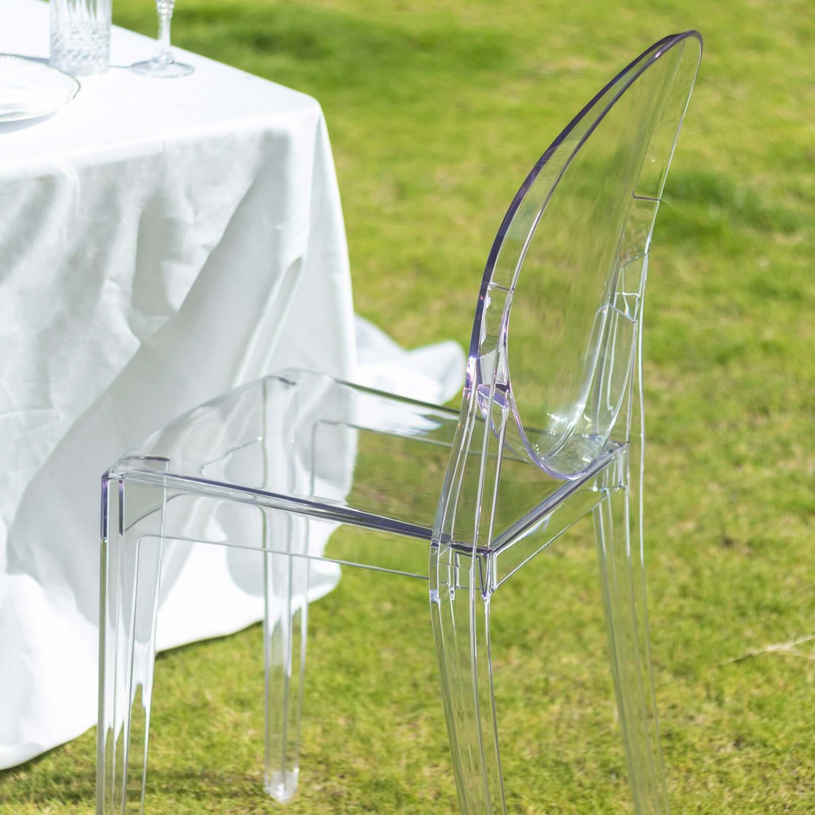 4 Pack Stackable Clear Acrylic Ghost Banquet Chairs with Oval Back, Fully Assembled Armless Event Accent Chair - Image 9
