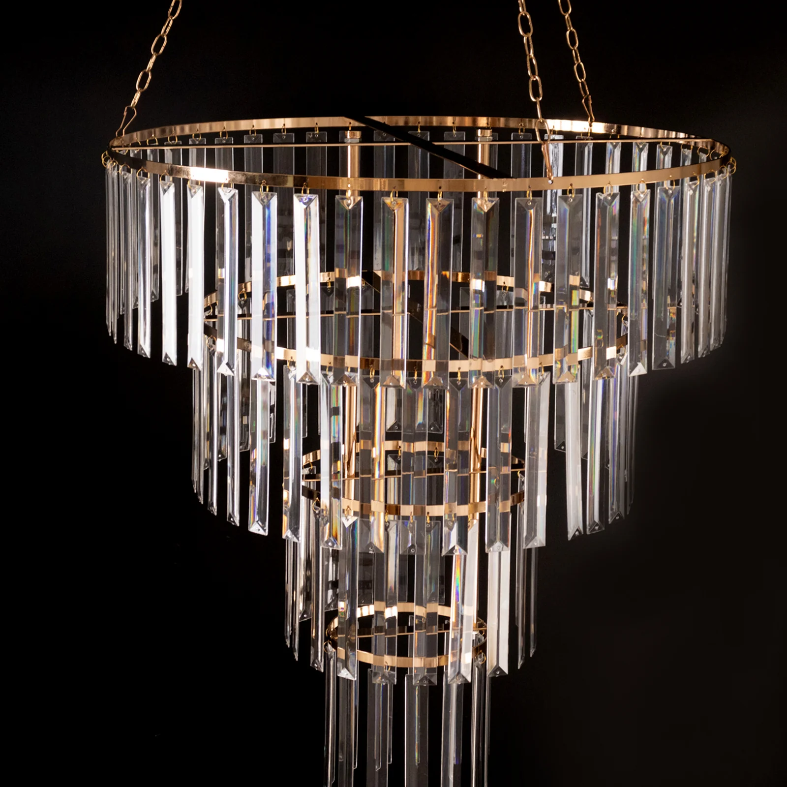 Crystal Pendant Chandelier with Gold Metal Frame, 4-Tier Round Hanging Light Fixture with Chain and Hook - Image 2