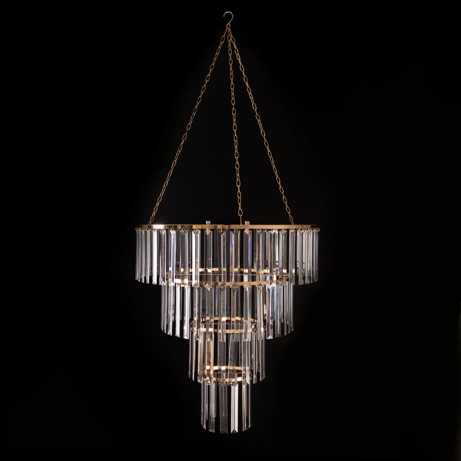 Crystal Pendant Chandelier with Gold Metal Frame, 4-Tier Round Hanging Light Fixture with Chain and Hook - Image 9