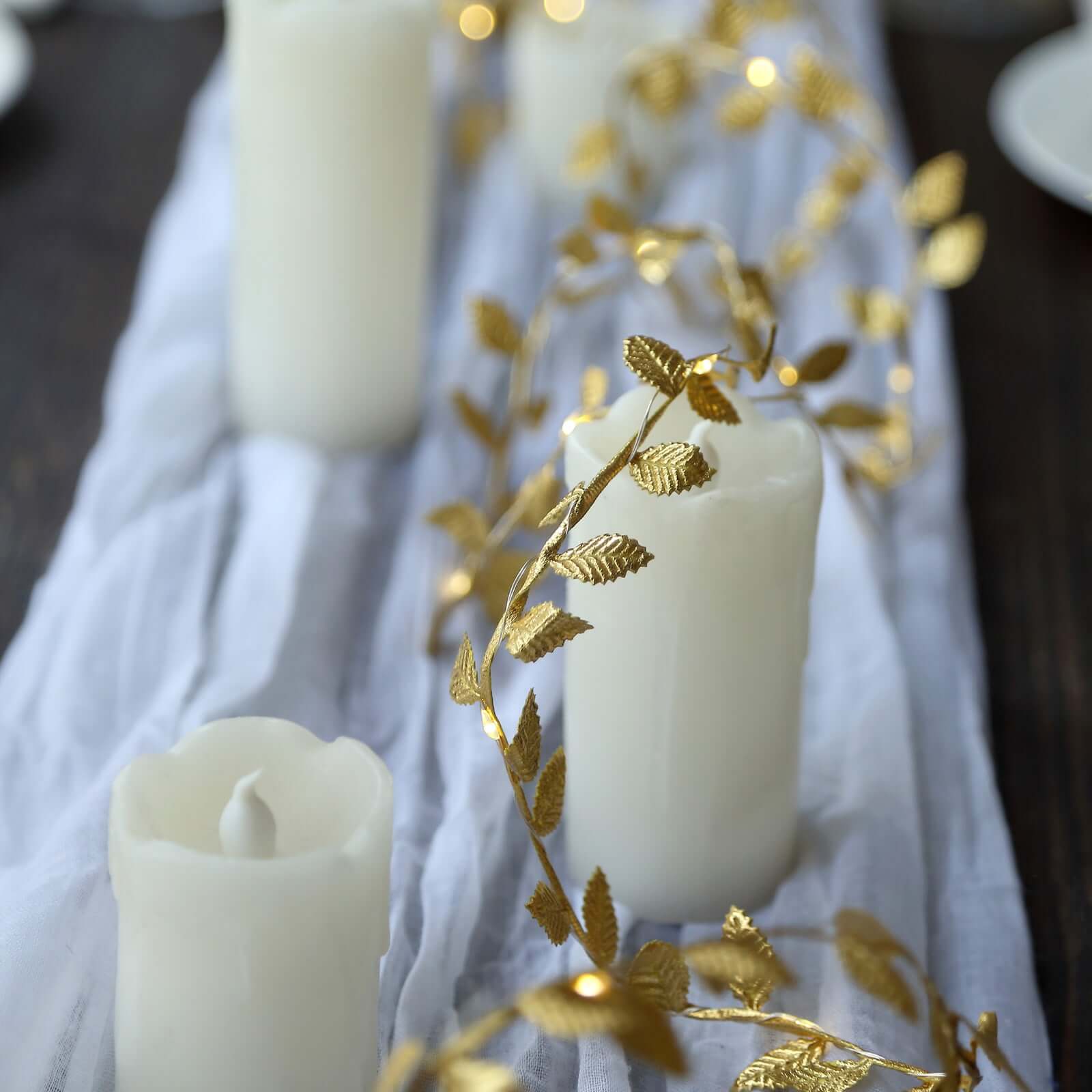 40 LED Garland String Lights Rose Leaf Design Metallic Gold Warm White - Battery Operated Hanging Décor 15ft - Image 3