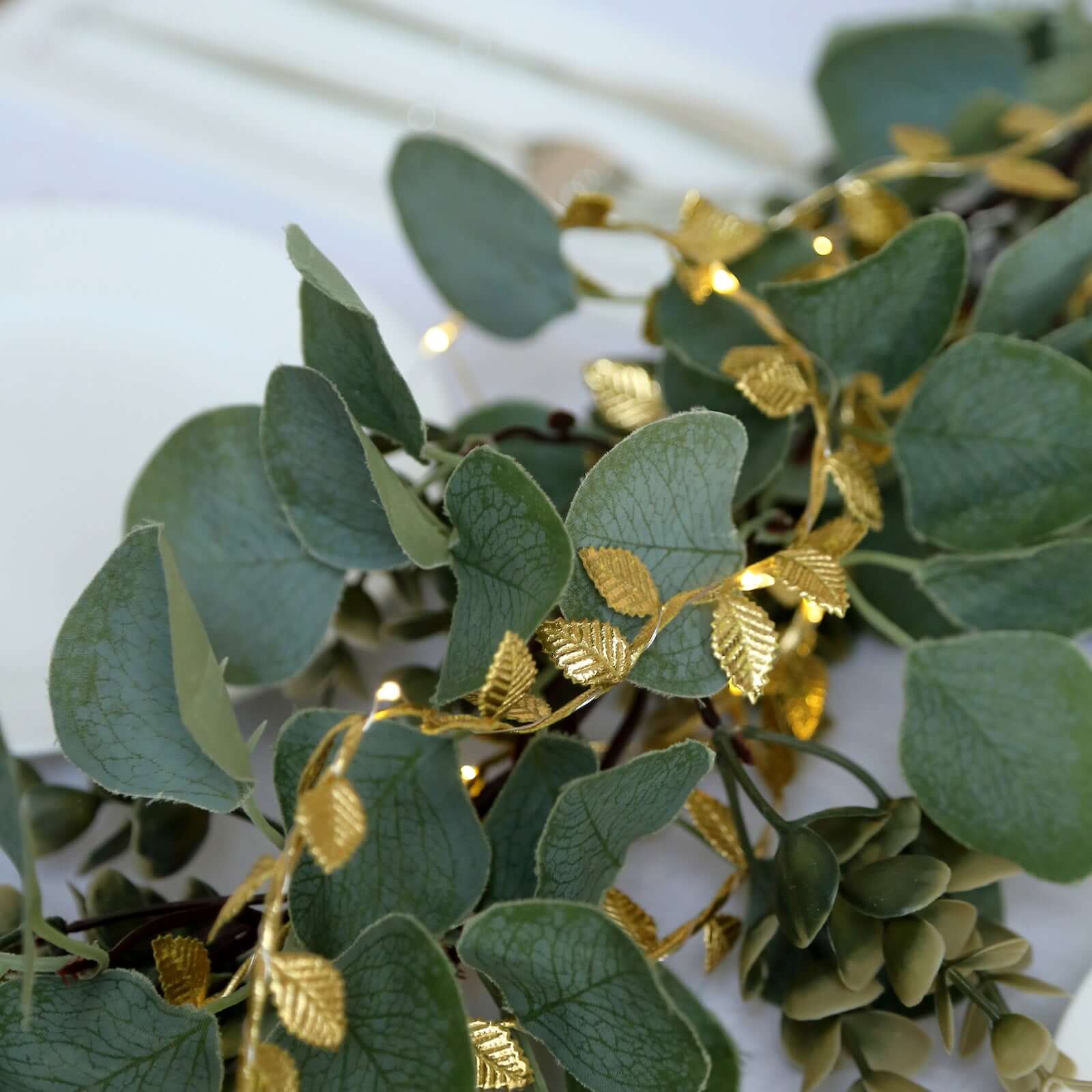 40 LED Garland String Lights Rose Leaf Design Metallic Gold Warm White - Battery Operated Hanging Décor 15ft - Image 8
