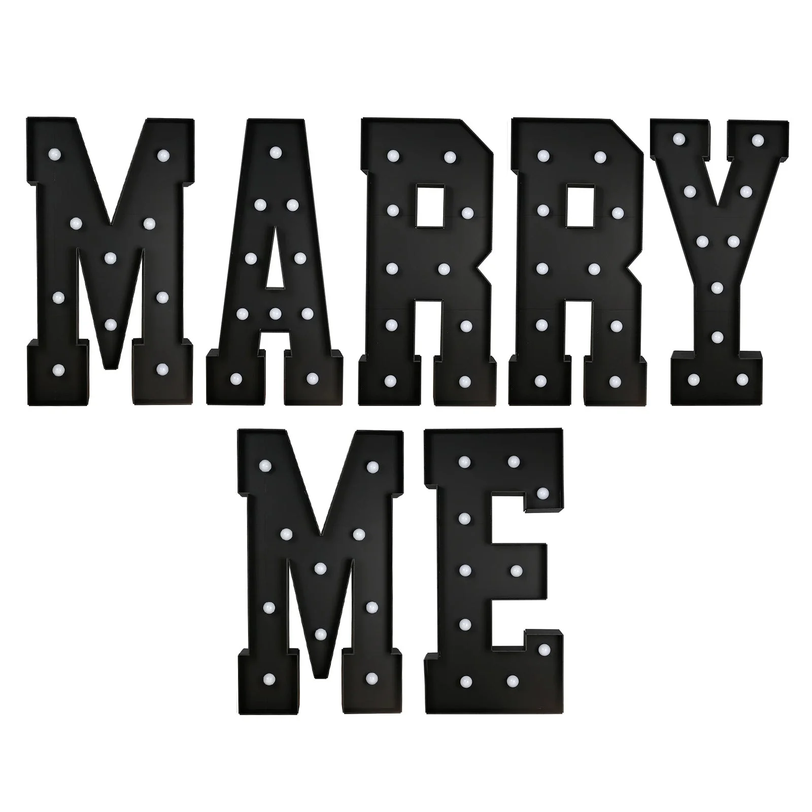 Giant LED Marquee Light Up Letters "MARRY ME", Black 4ft Pre-Cut Foam Board with Warm White Battery Operated LEDs, Glue Gun and Sticks - Image 2