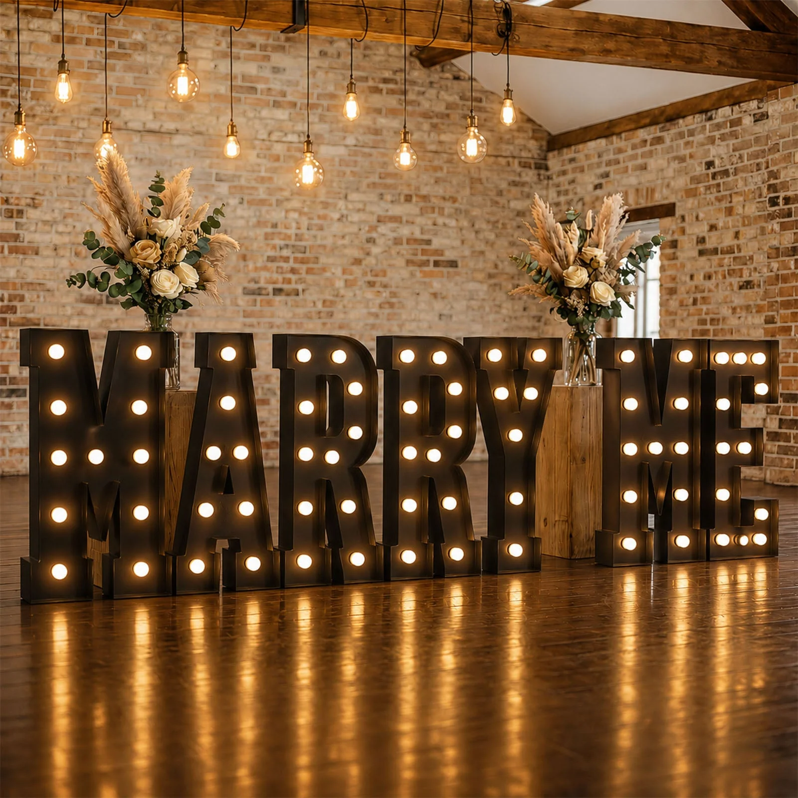 Giant LED Marquee Light Up Letters "MARRY ME", Black 4ft Pre-Cut Foam Board with Warm White Battery Operated LEDs, Glue Gun and Sticks - Image 3