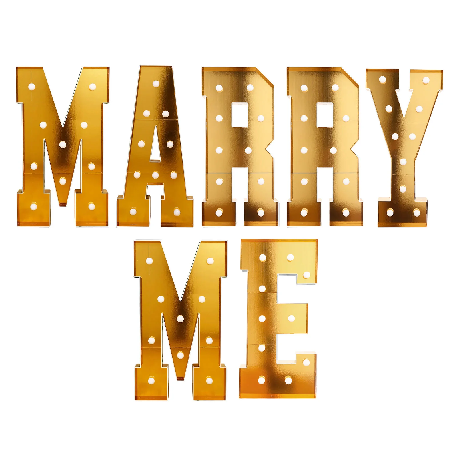 Giant LED Marquee Light Up Letters "MARRY ME", Gold 4ft Pre-Cut Foam Board with Warm White Battery Operated LEDs, Glue Gun and Sticks - Image 2